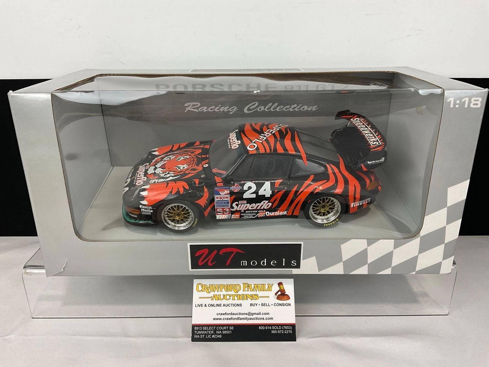 UT Models 1998 Porsche 911 GT-2 RSR 12H Sebring 1/18 Scale Diecast Car Model: All comes from the same collection. Appears to be in good shape. The piece measures approx 7h x 14w x 7d inches. See pics. E-5420