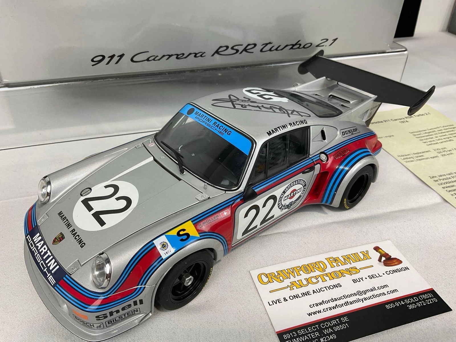 Porsche 1974 Porsche 911 Carrera Le Mans 24H Signed by Gijs Van Lennep 1/18 Scale Diecast Car Model - 2