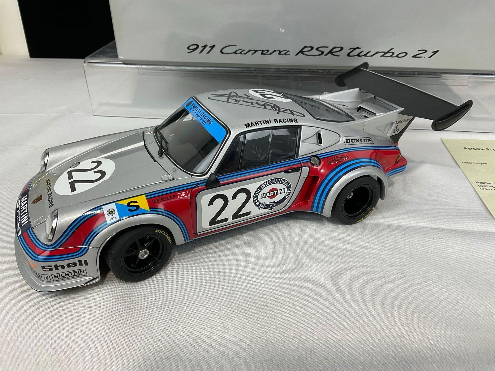 Porsche 1974 Porsche 911 Carrera Le Mans 24H Signed by Gijs Van Lennep 1/18 Scale Diecast Car Model - 3