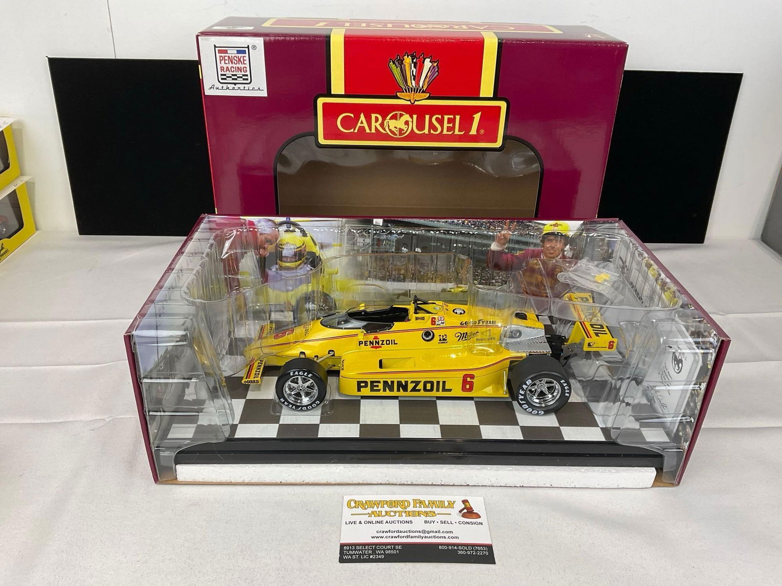 Carousel 1 Penske Racing Z-7 1984 Indy 500 #6 Rick Mears 1/18 Scale Diecast Car Model w/COA: All comes from the same collection. Appears to be in good shape. The piece measures approx 6h x 15w x 8d inches. See pics. E-5420 