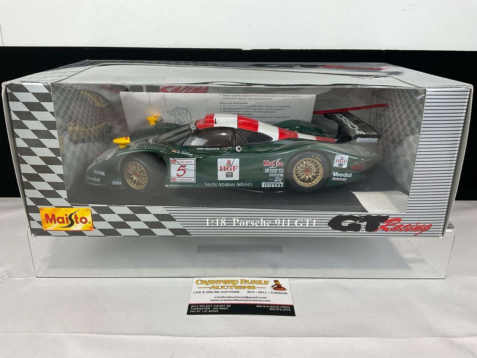 Maisto GT Racing Zakspeed Racing Porsche 911 GT1 1/18 Scale Diecast Car Model: All comes from the same collection. Appears to be in good shape. The piece measures approx 6h x 15w x 8d inches. See pics. E-5420 