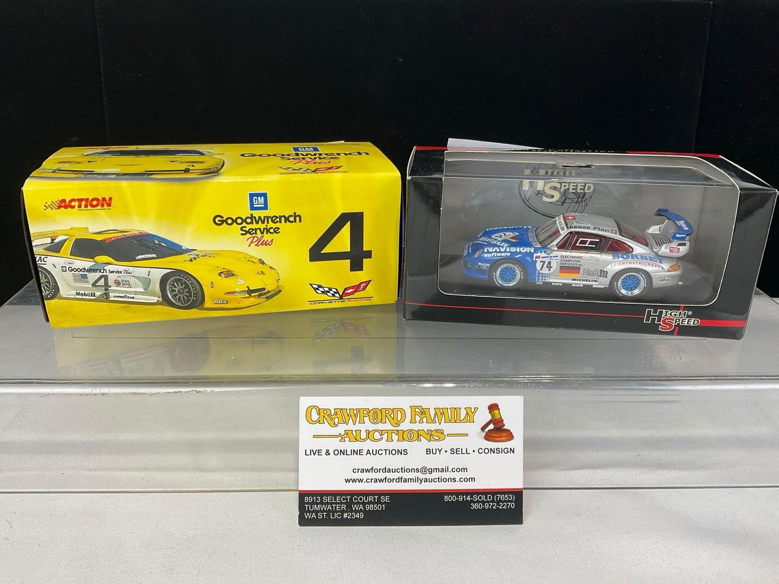 Pair of 1/43 Scale Diecast Car Models, Andy Pilgrim, 1997 Porsche 911 GT2 LM24H & 2000 Corvette C...: All comes from the same collection. Appears to be in good shape. The piece measures approx 6h x 7w x 4d inches. See pics. E-5420 
