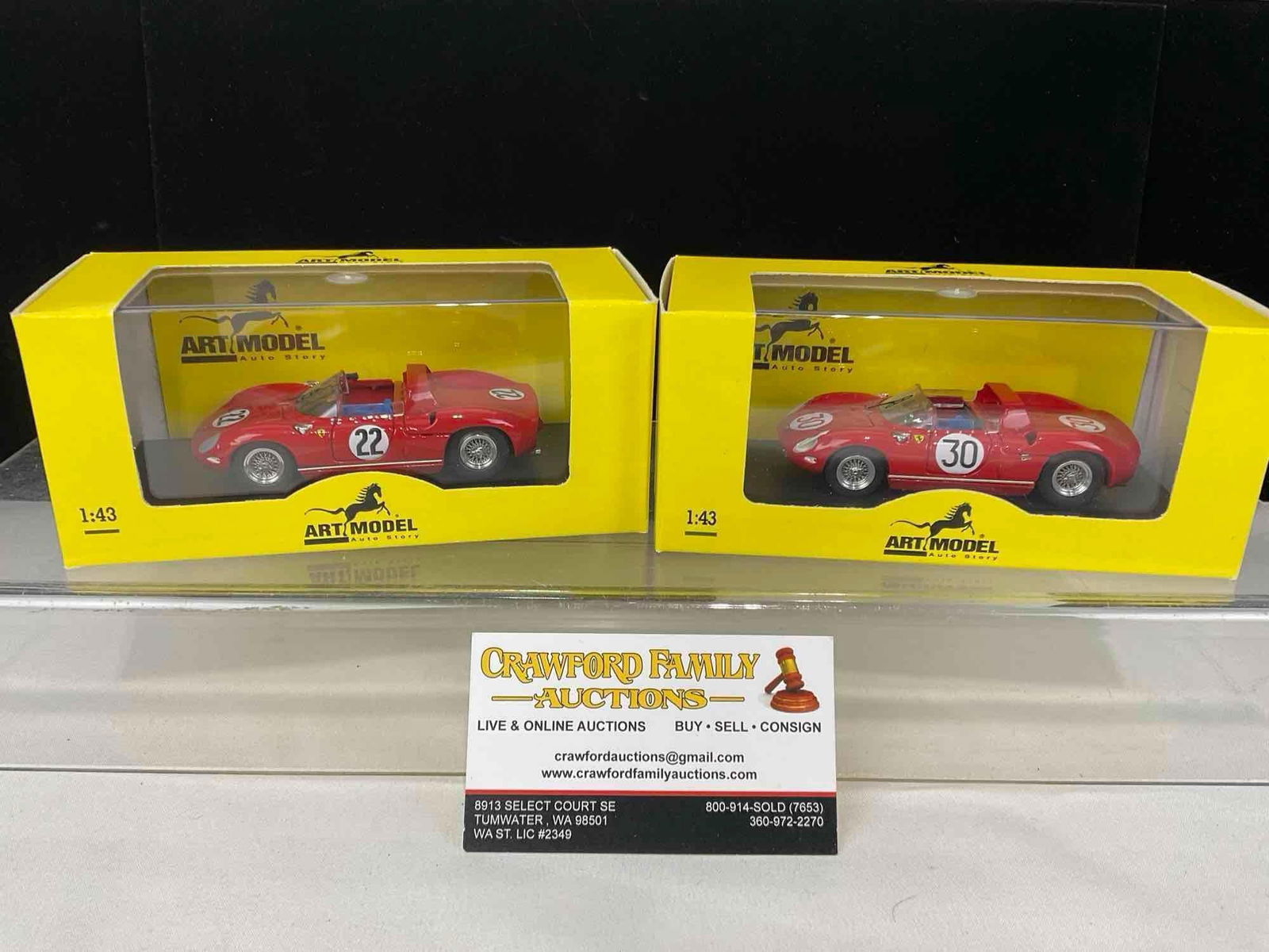 Pair of Art Model 1/43 Scale Diecast Car Models, Sebring 12H Ferrari 1963 250P & 1964 275P: All comes from the same collection. Appears to be in good shape. The piece measures approx 6h x 7w x 4d inches. See pics. E-5420 