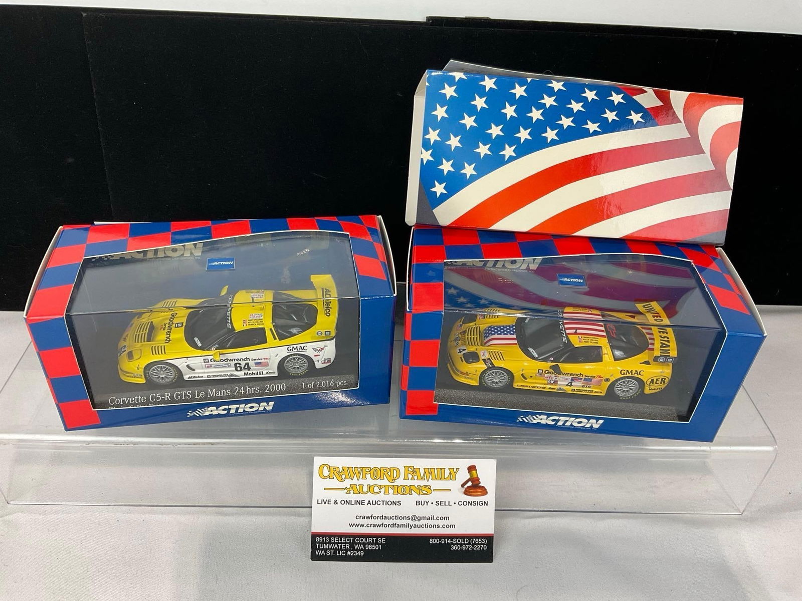 2 1/43 Scale Diecast Car Models, 2000 Corvette C5-R LM24H & 2001 Corvette C5-R Petit LM Andy Pilg...: All comes from the same collection. Appears to be in good shape. The piece measures approx 6h x 7w x 4d inches. See pics. E-5420 