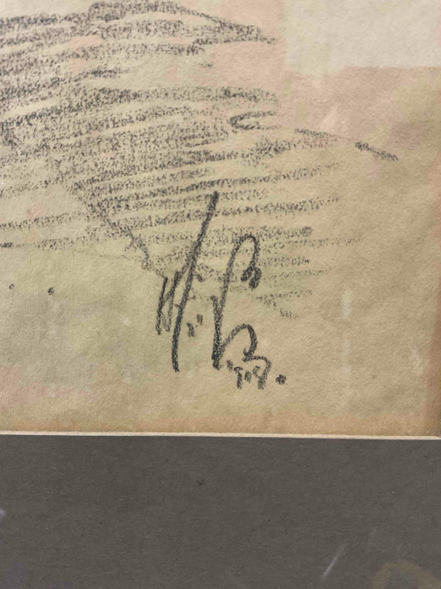 Framed Vintage Original Pencil Drawing of Columned Entry Signed Howard Leigh? See pics. - 3