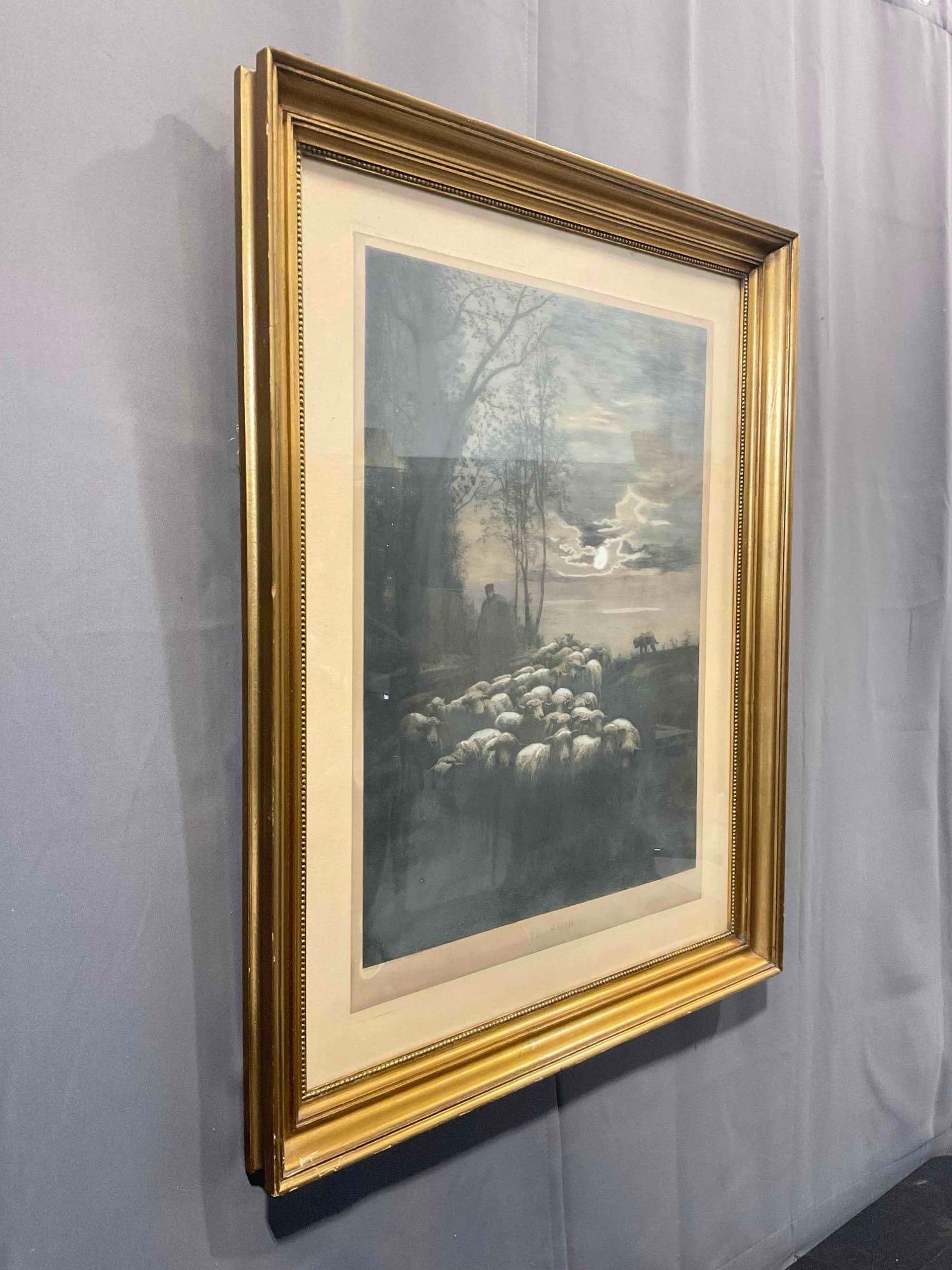 Framed Antique Hand Colored? Etching Print "Le Soir" Drawn & Engraved by Chaigneau. - 3