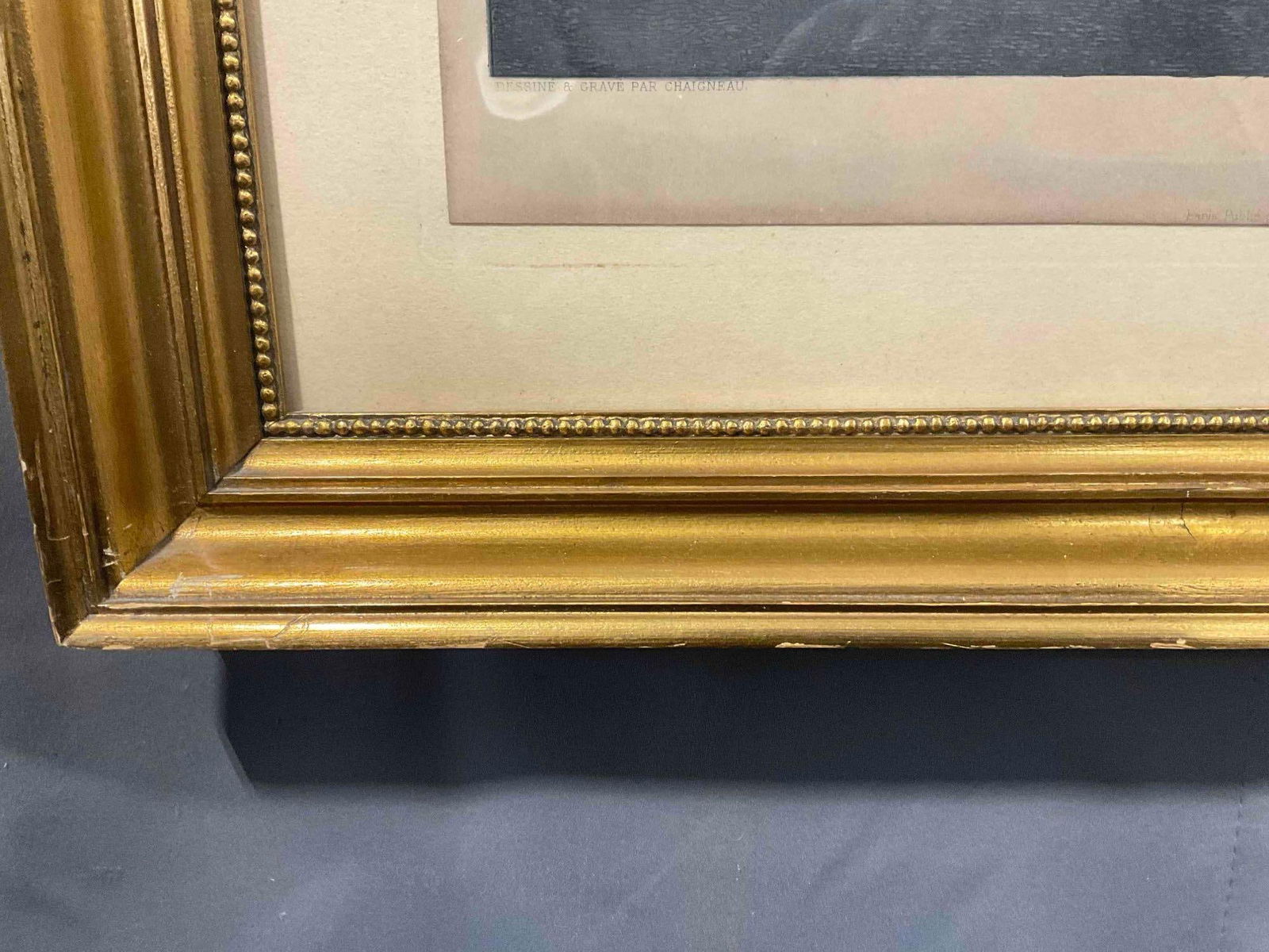 Framed Antique Hand Colored? Etching Print "Le Soir" Drawn & Engraved by Chaigneau. - 4