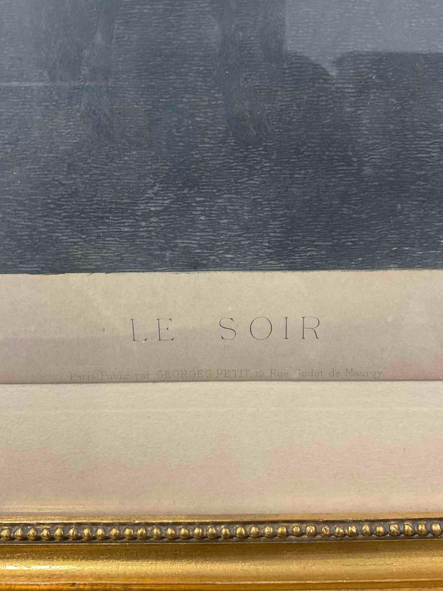 Framed Antique Hand Colored? Etching Print "Le Soir" Drawn & Engraved by Chaigneau. - 5