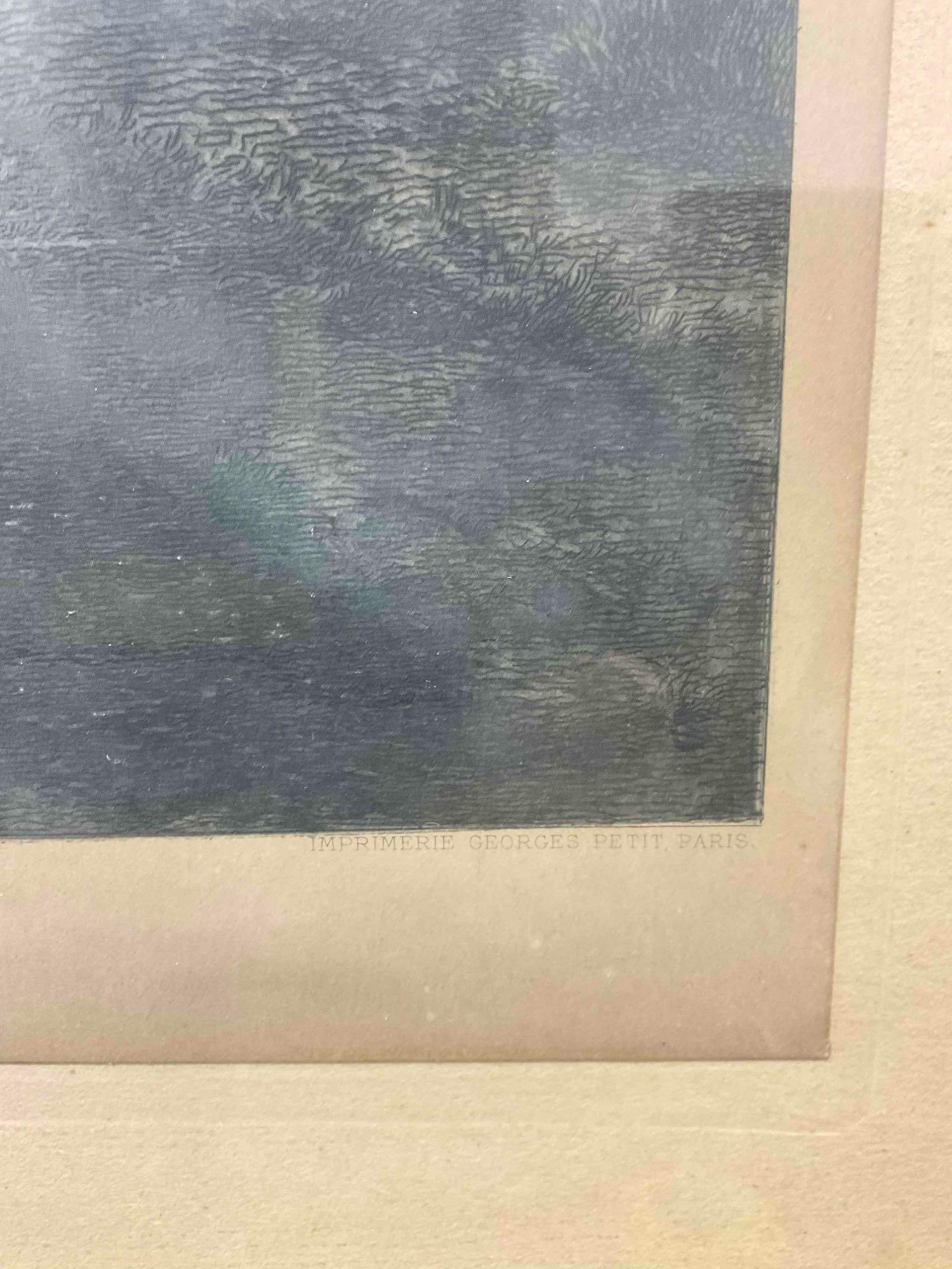 Framed Antique Hand Colored? Etching Print "Le Soir" Drawn & Engraved by Chaigneau. - 7