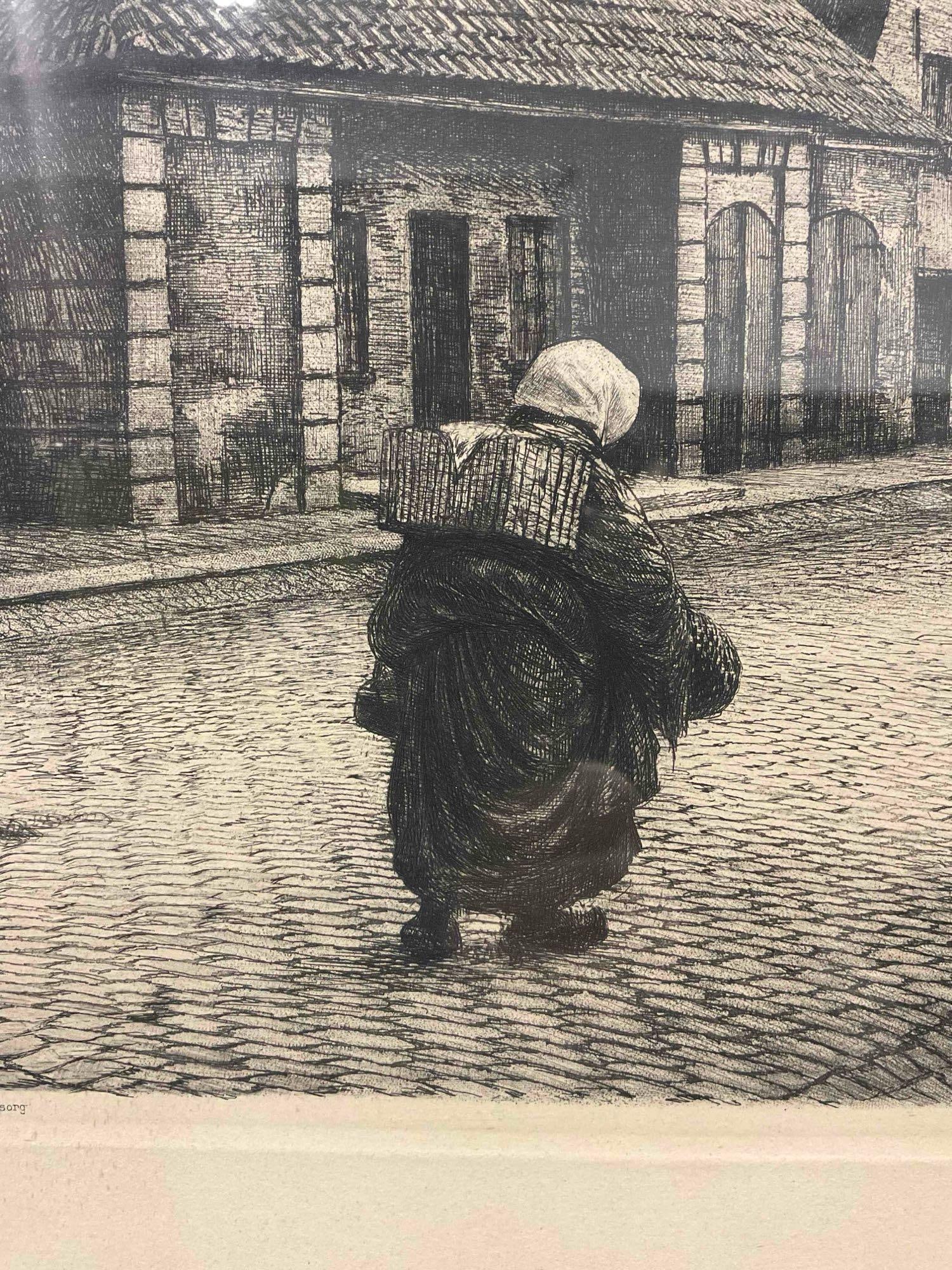 Antique Framed Etching Print "Nyboder" by Danish Artist Emil Krause. Very Good Condition. - 5