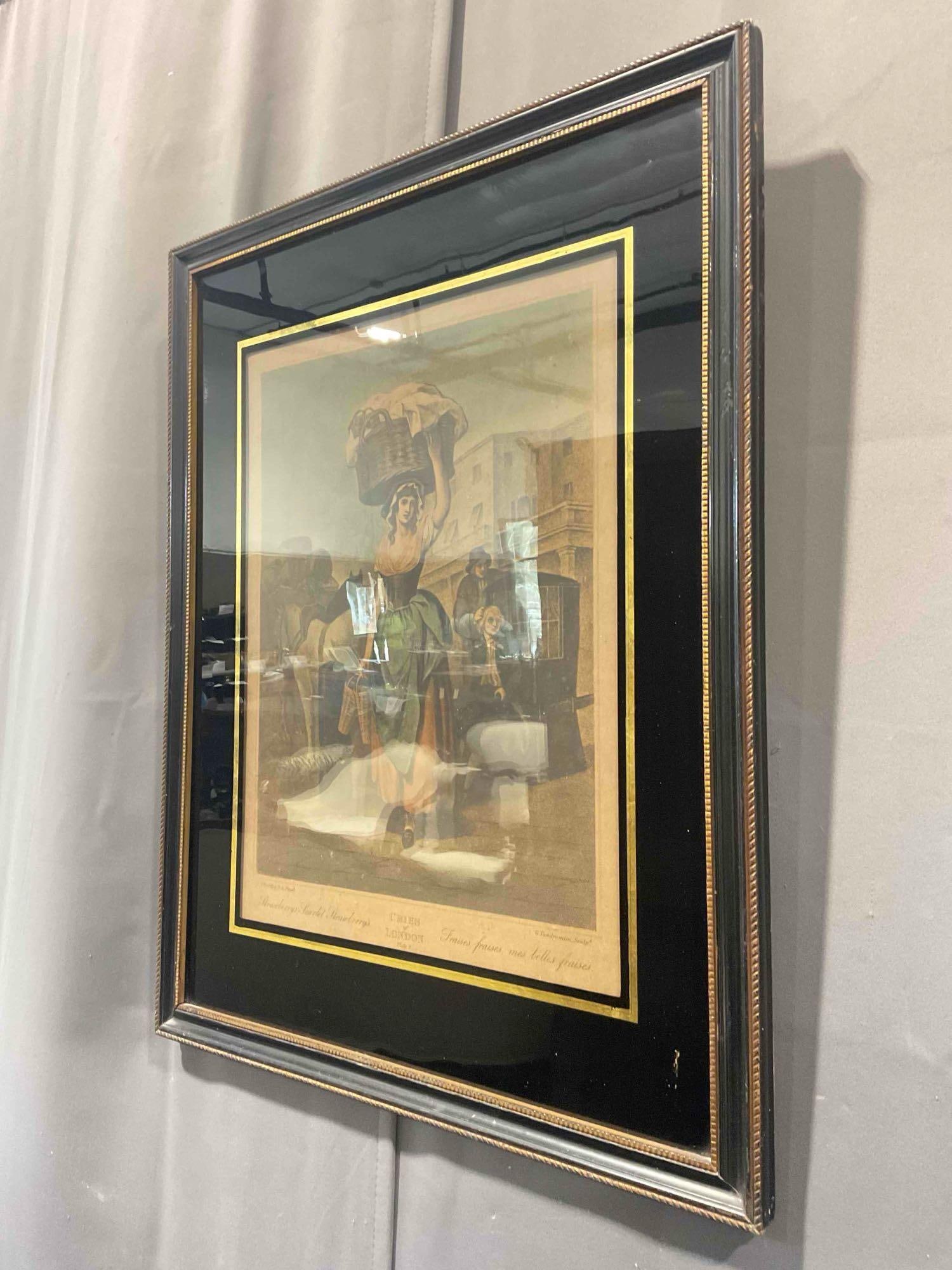 Framed Antique Engraving Print "Strawberries, Sweet Strawberries" from Cries of London. - 2