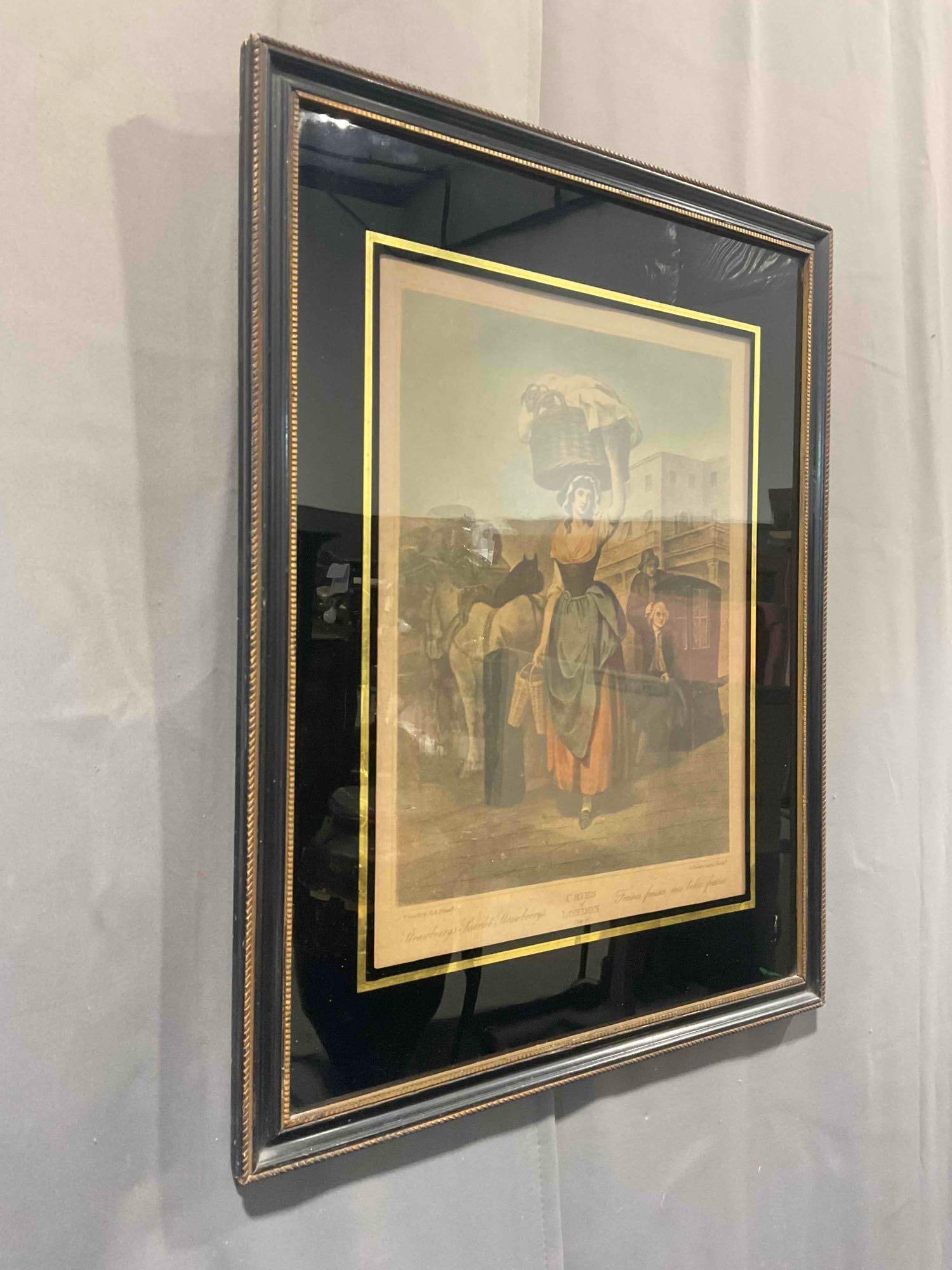 Framed Antique Engraving Print "Strawberries, Sweet Strawberries" from Cries of London. - 3