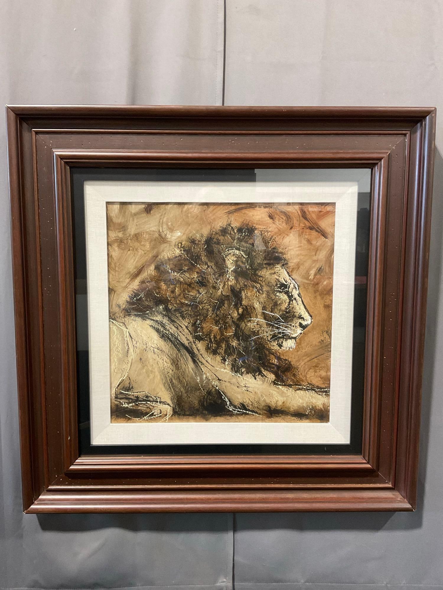 Framed Signed by Artist Print(?) Abstract Lion, Schuster, 35h x 35w x 4d inches (1 of 5)