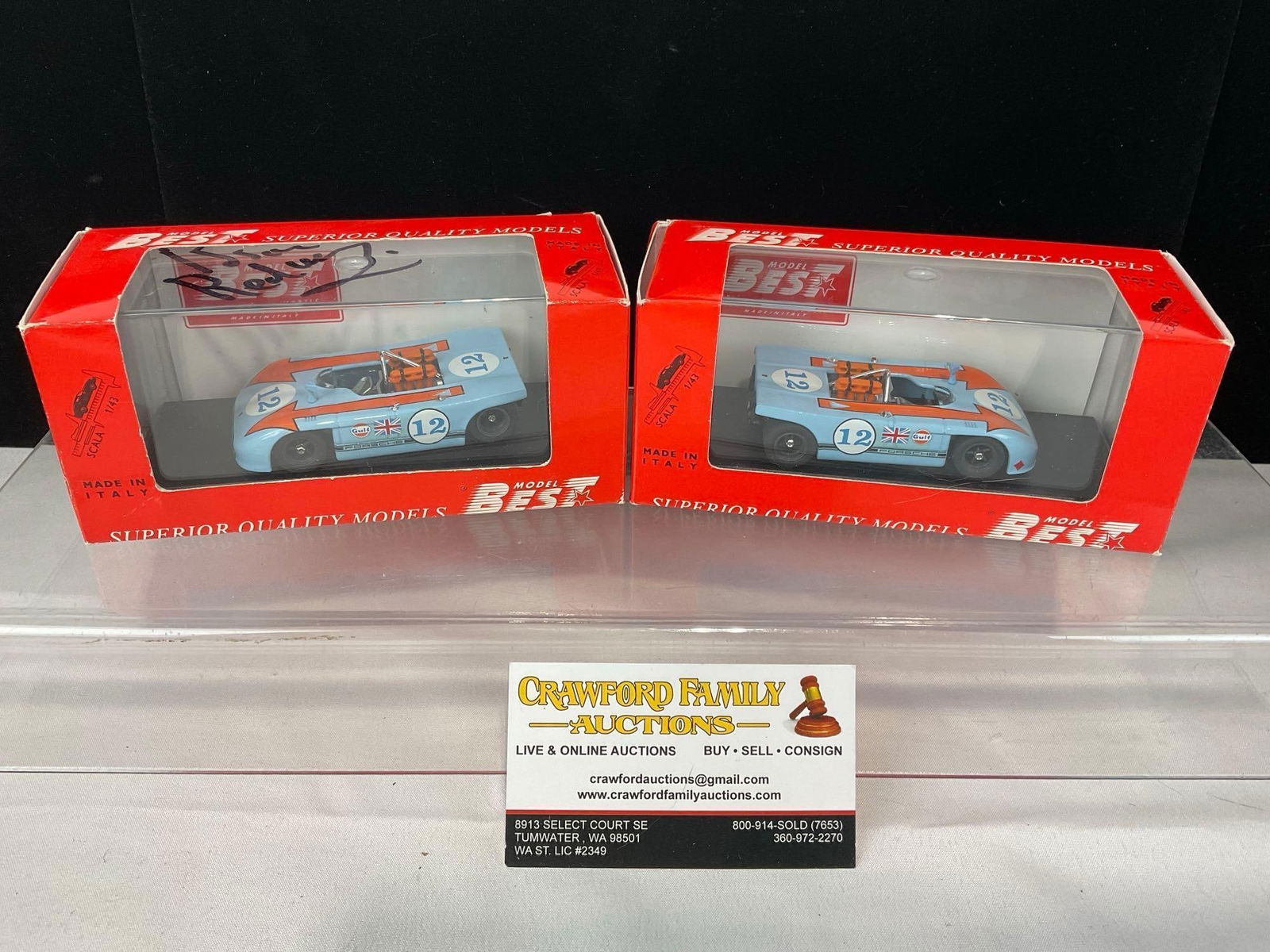 Pair of Best Models 1970 Porsche 908/2 1/43 Scale Diecast Car Models, Signed by Brian Redman, Dri...: Appears to be in good shape. The piece measures approx 6h x 7w x 4d inches. See pics. E-5420