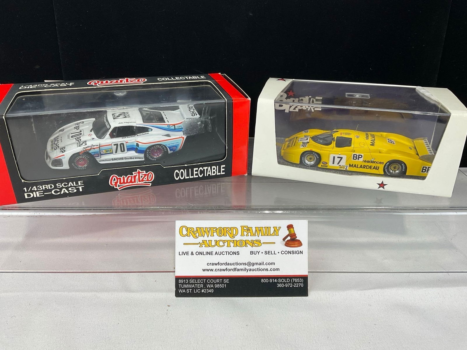 Pair of 1/43 Scale Diecast Car Models, 1980 Porsche Kremer K-3 & 1982 Lola T61D: Appears to be in good shape. The piece measures approx 6h x 7w x 4d inches. See pics. E-5420