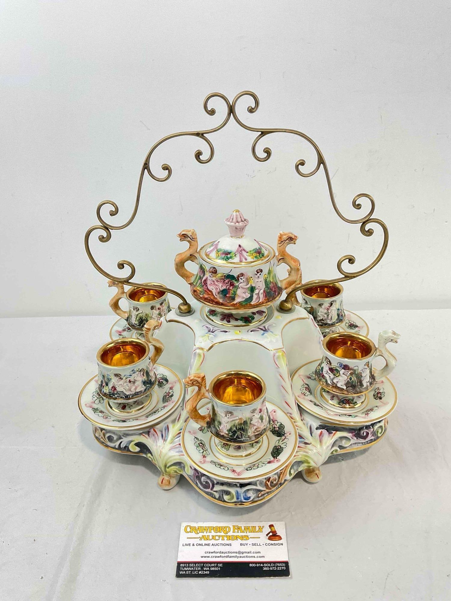 Vintage Italian Capodimonte Porcelain Demitasse Tea Service for 6. Excellent Condition. (1 of 9)