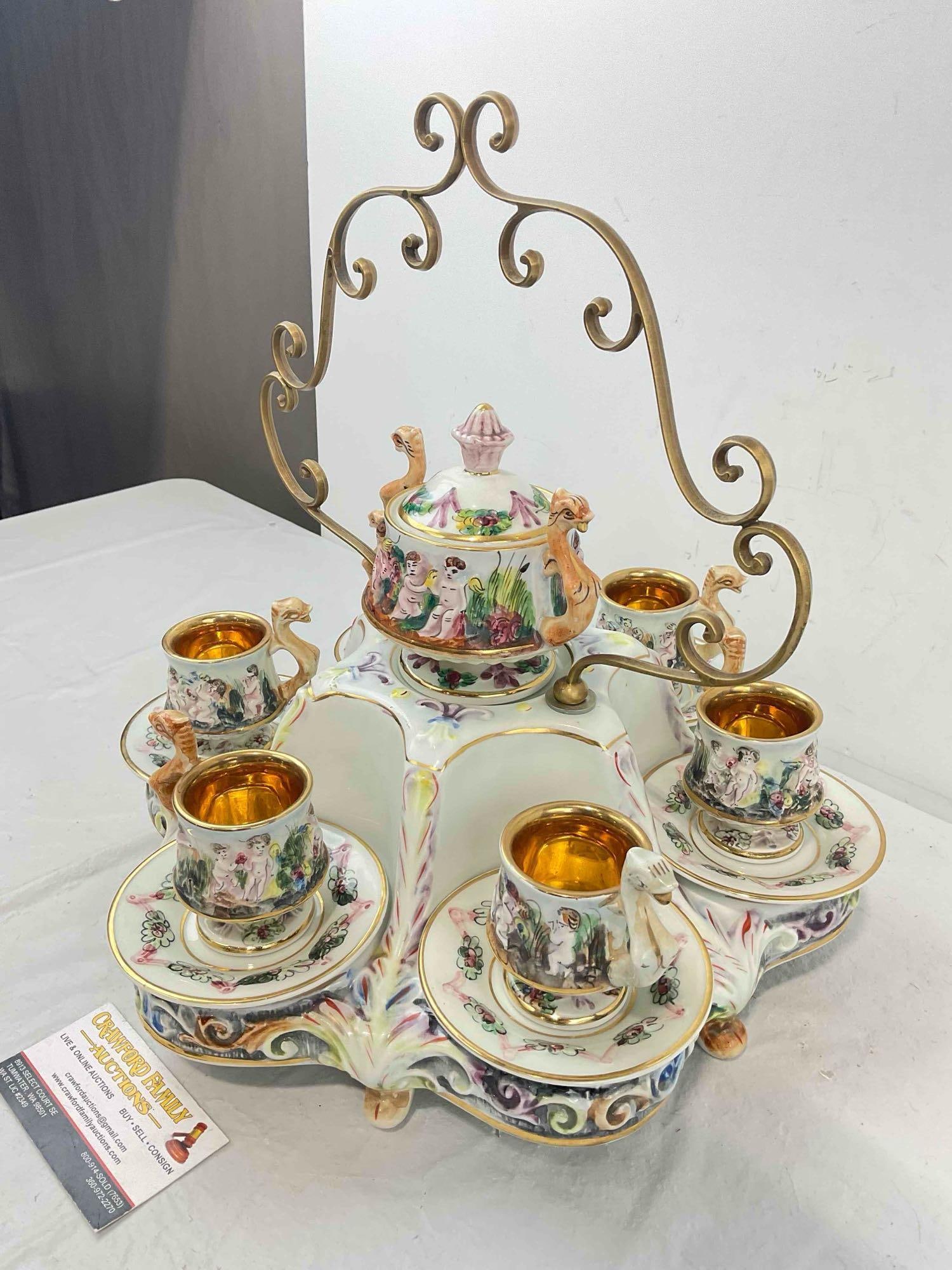 Vintage Italian Capodimonte Porcelain Demitasse Tea Service for 6. Excellent Condition. - 2