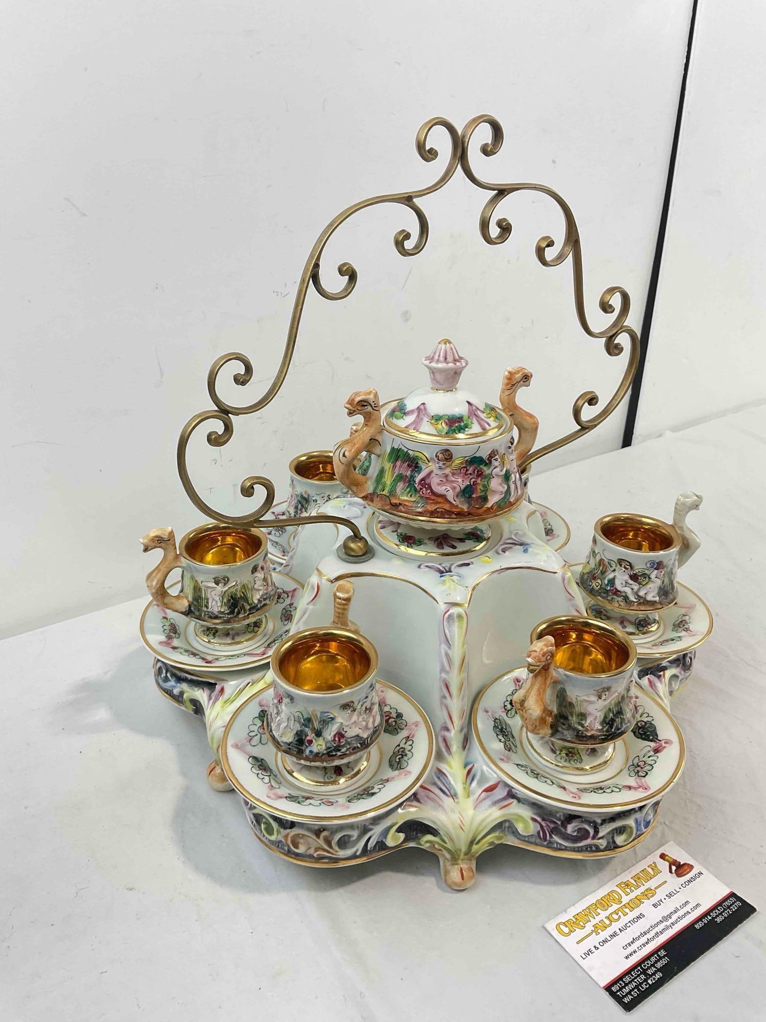 Vintage Italian Capodimonte Porcelain Demitasse Tea Service for 6. Excellent Condition. - 3