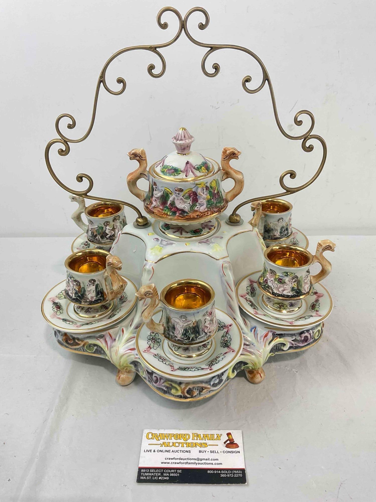 Vintage Italian Capodimonte Porcelain Demitasse Tea Service for 6. Excellent Condition. - 4