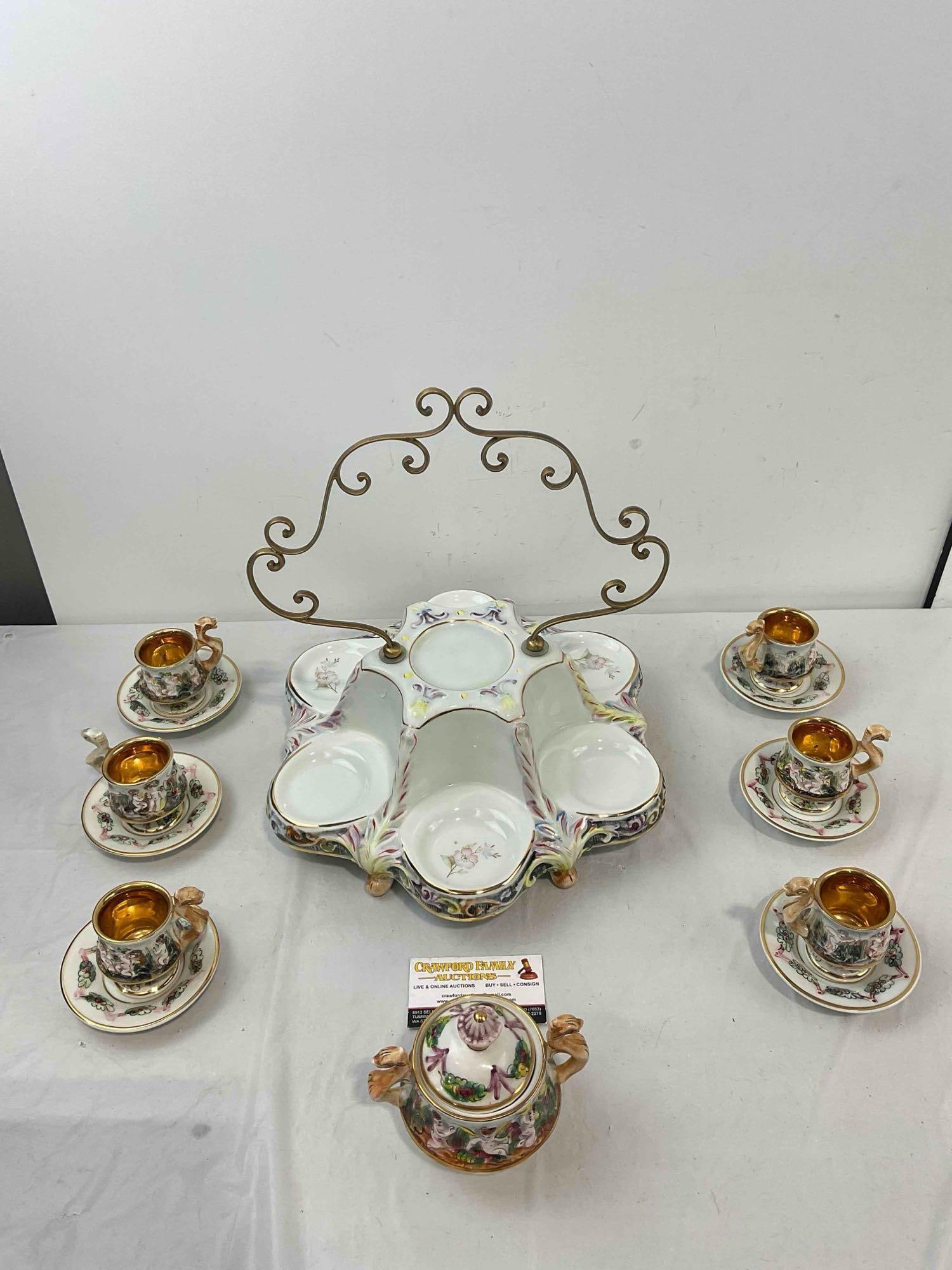 Vintage Italian Capodimonte Porcelain Demitasse Tea Service for 6. Excellent Condition. - 6