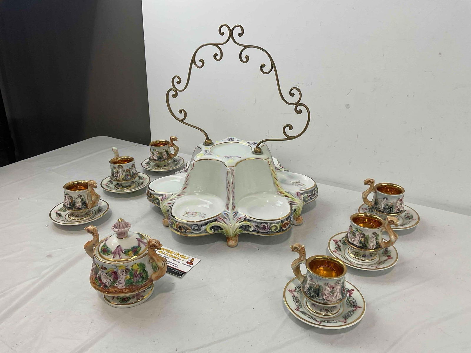 Vintage Italian Capodimonte Porcelain Demitasse Tea Service for 6. Excellent Condition. - 7