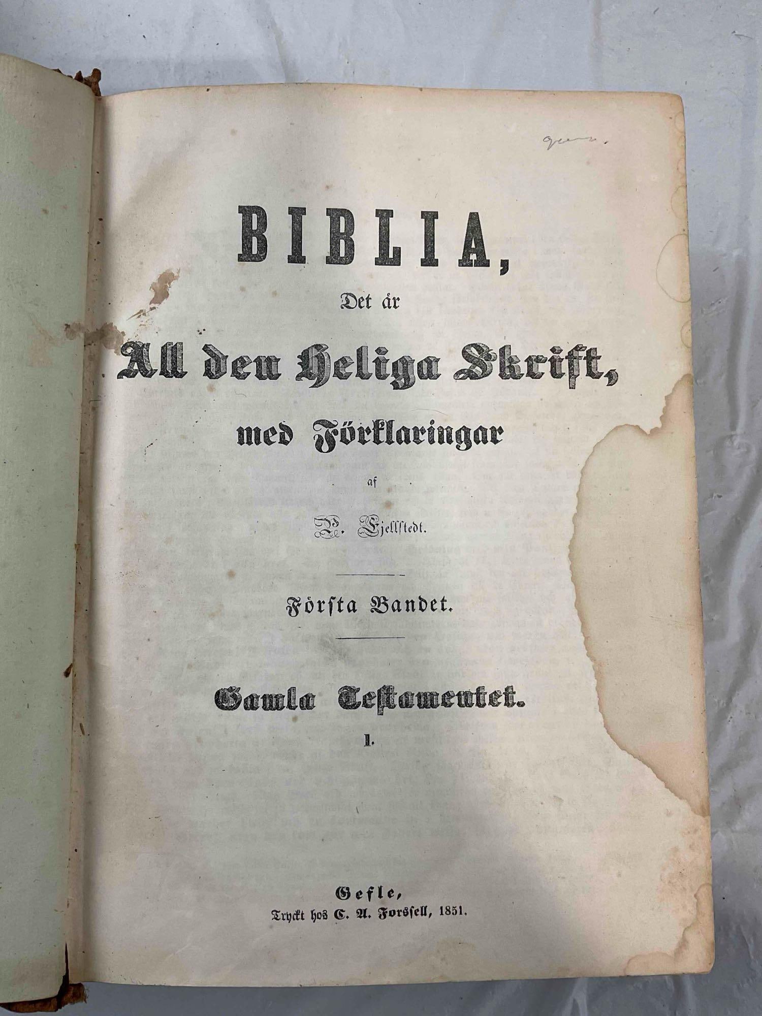 8 pcs Antique Books, incl. 1851 Leather Bound Swedish Old Testament Bible. Good Cond. - 11