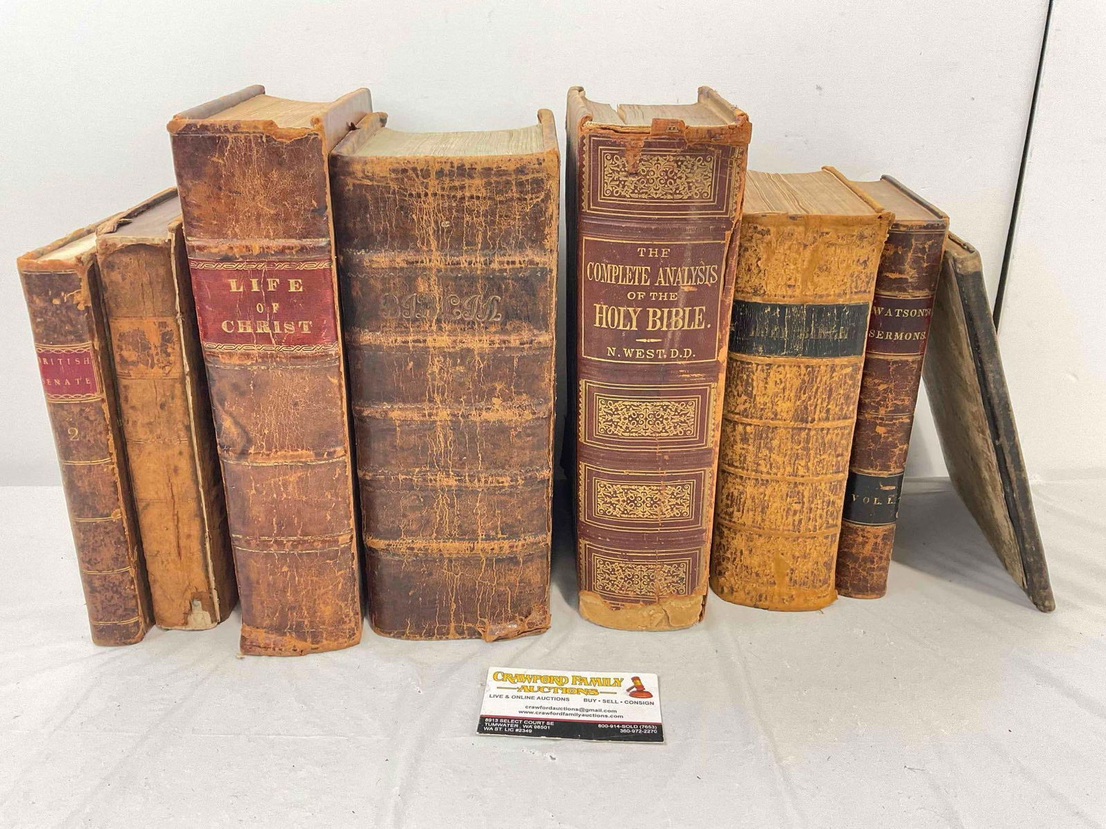 8 pcs Antique Books, incl. 1851 Leather Bound Swedish Old Testament Bible. Good Cond.: 8 pcs Antique Books, incl. 1851 Leather Bound Swedish Old Testament Bible. Good Condition. Pieces have wear indicative of age, condition is otherwise good. Publication dates range from 1820s to 1870s.