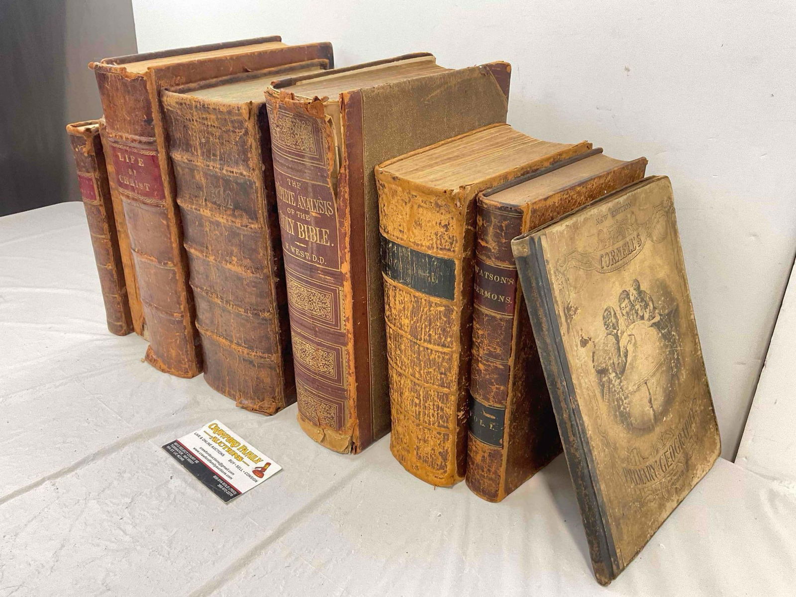 8 pcs Antique Books, incl. 1851 Leather Bound Swedish Old Testament Bible. Good Cond. - 2