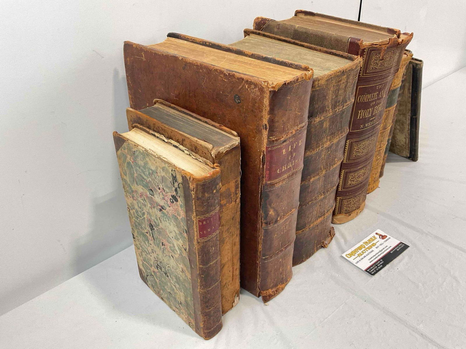 8 pcs Antique Books, incl. 1851 Leather Bound Swedish Old Testament Bible. Good Cond. - 3