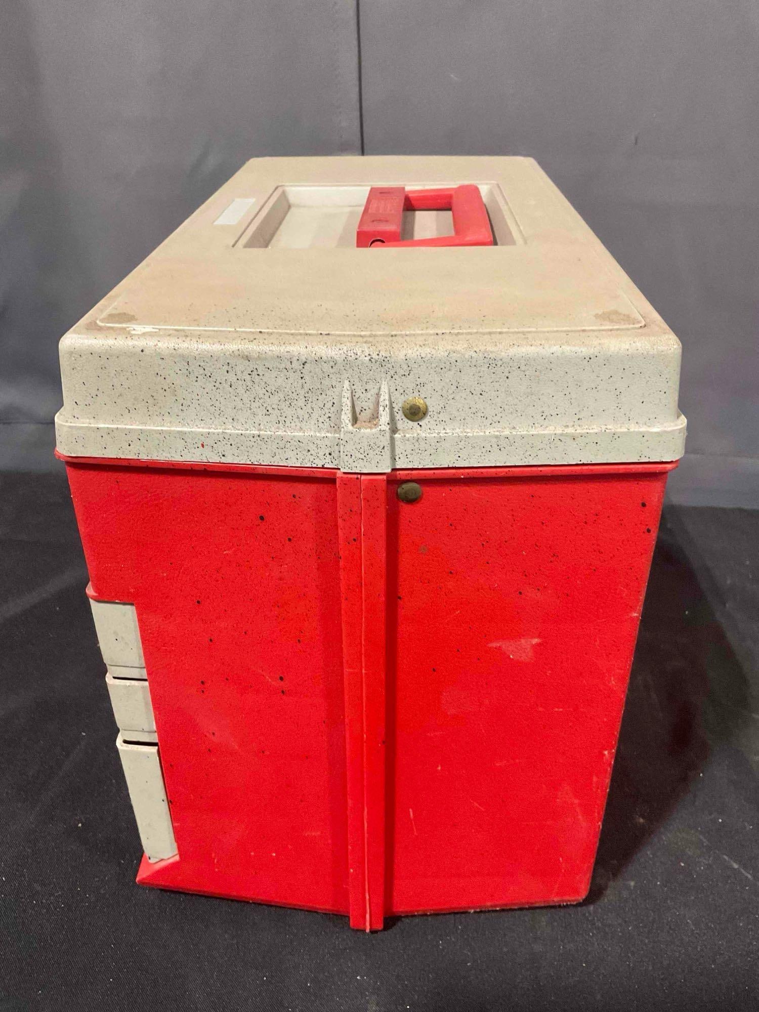 Vintage Plano Plastic Tool Box w/ Supplies. Measures 16" x 8" x 12" Good Condition. See pics. - 10