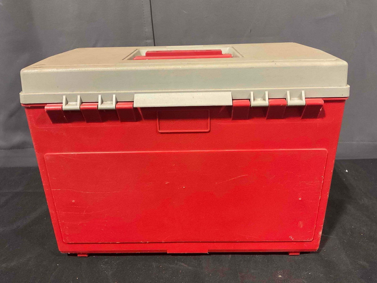 Vintage Plano Plastic Tool Box w/ Supplies. Measures 16" x 8" x 12" Good Condition. See pics. - 11