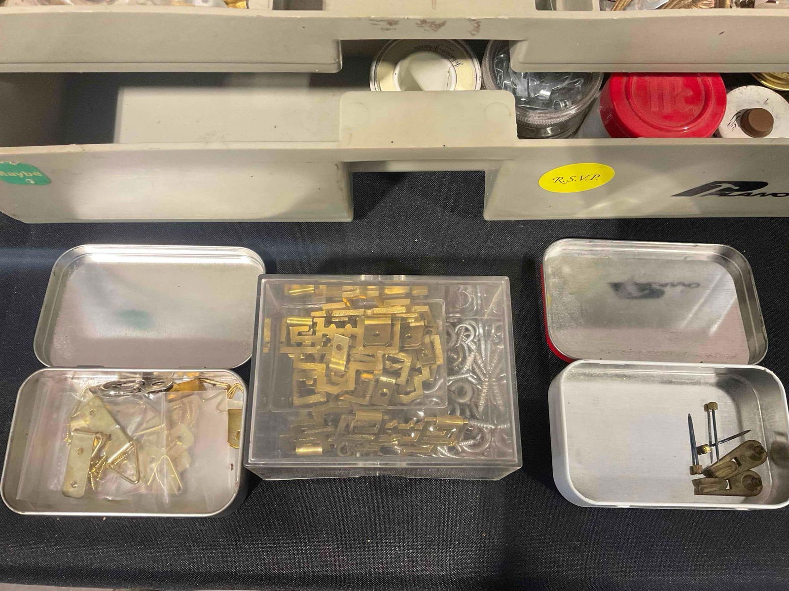 Vintage Plano Plastic Tool Box w/ Supplies. Measures 16" x 8" x 12" Good Condition. See pics. - 3