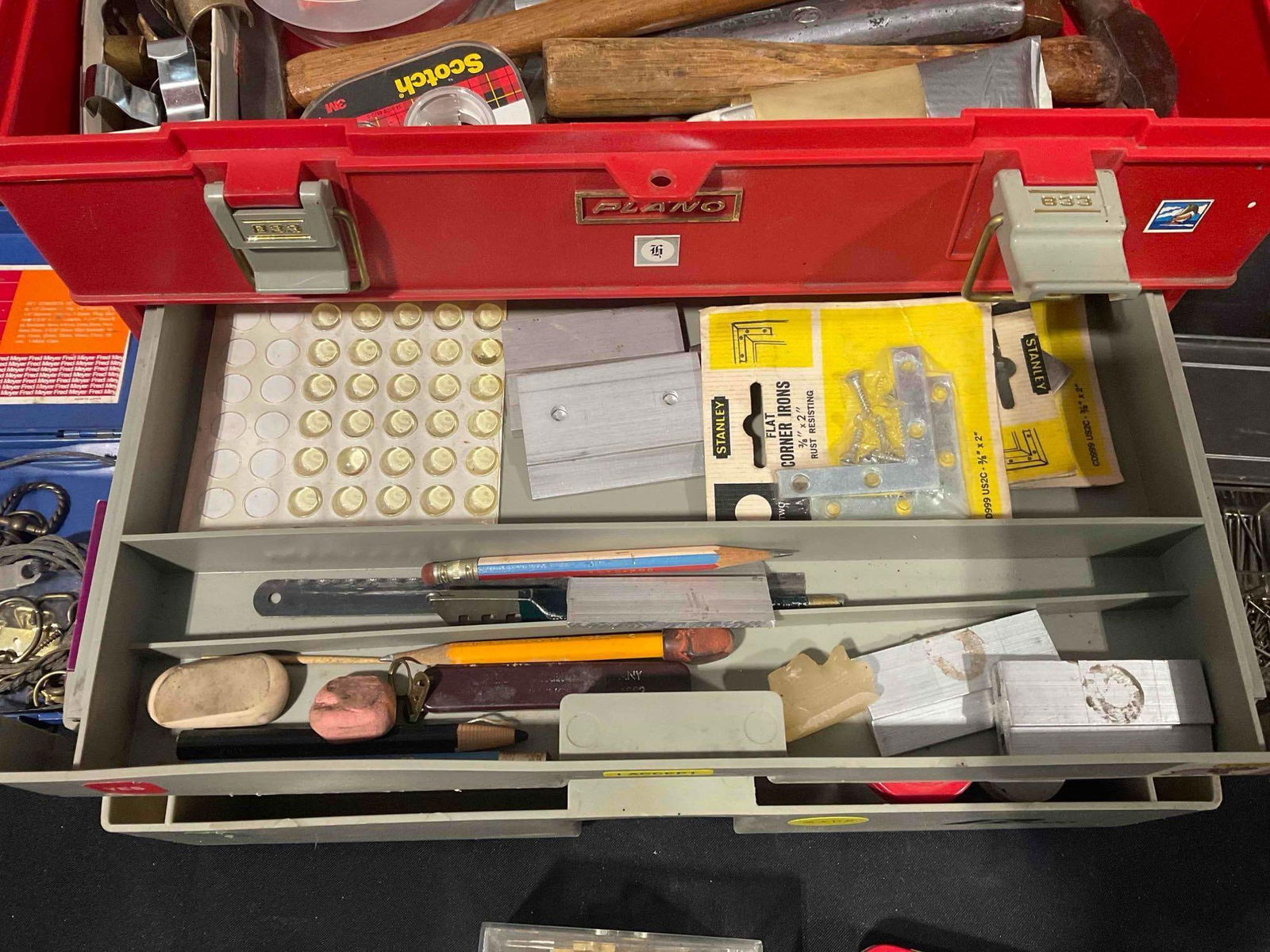 Vintage Plano Plastic Tool Box w/ Supplies. Measures 16" x 8" x 12" Good Condition. See pics. - 6