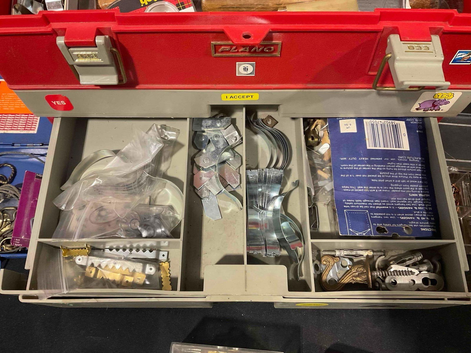 Vintage Plano Plastic Tool Box w/ Supplies. Measures 16" x 8" x 12" Good Condition. See pics. - 7