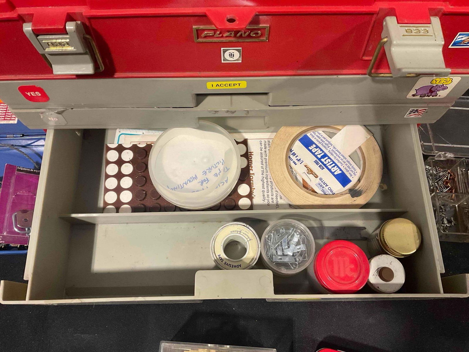 Vintage Plano Plastic Tool Box w/ Supplies. Measures 16" x 8" x 12" Good Condition. See pics. - 8