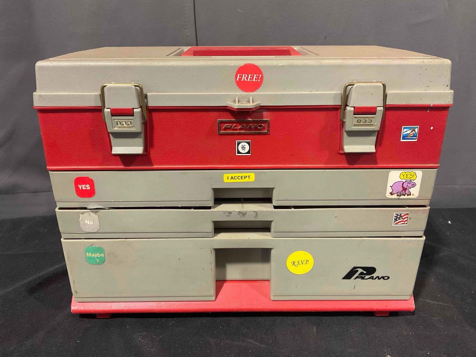 Vintage Plano Plastic Tool Box w/ Supplies. Measures 16" x 8" x 12" Good Condition. See pics. - 9
