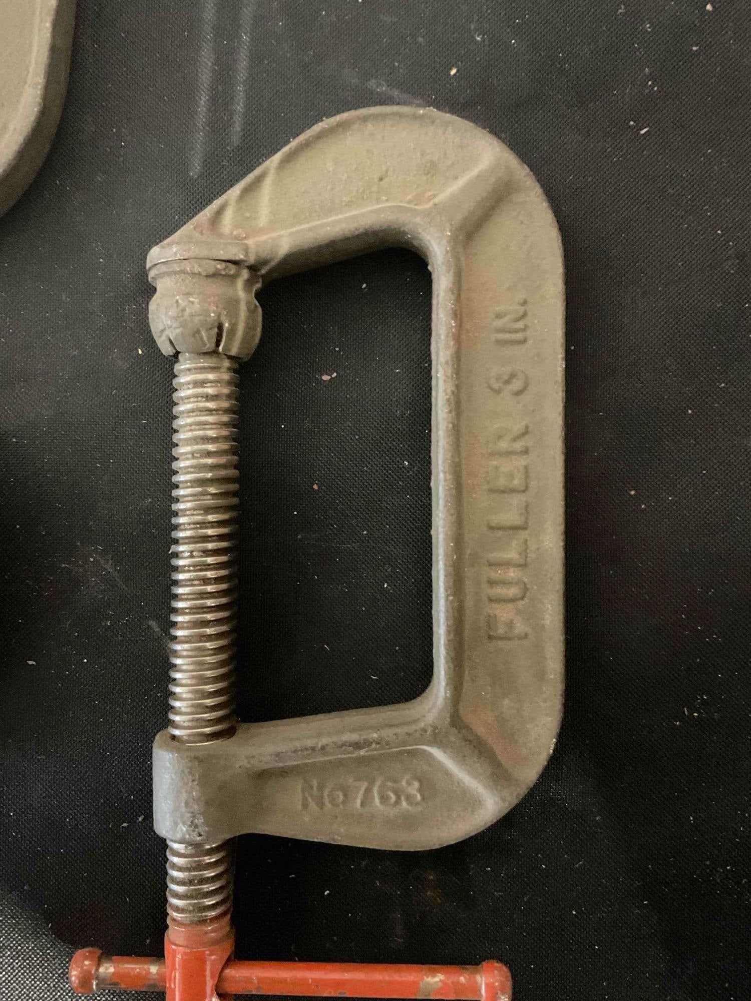 7 pcs Vintage Tools incl. Clamps & Pulley in Vintage Arden Wooden Box. Very Good Condition. - 5