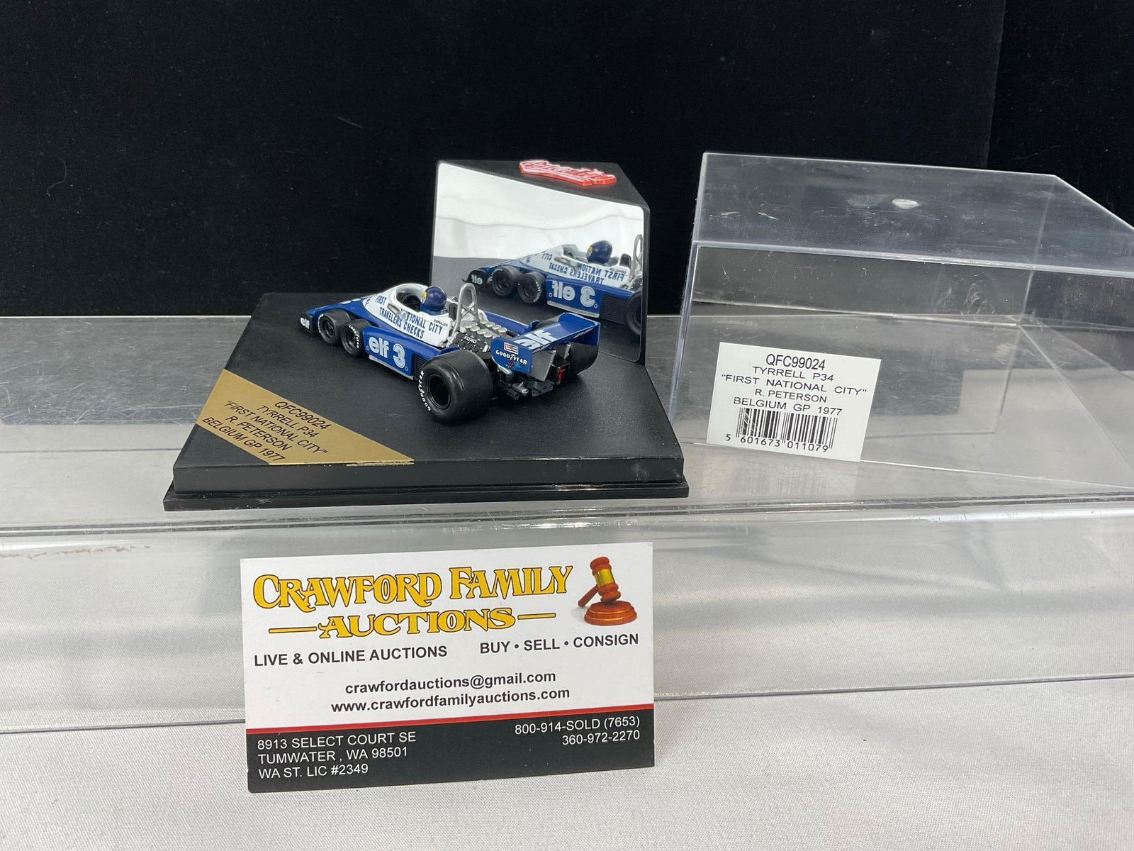 1977 Tyrrell P34 Six Wheeler F-1 Belgian GP, 1/43 Scale Diecast Car Model: All comes from the same collection. Appears to be in good shape. The piece measures approx 3h x 6w x 6d inches. See pics. E-5420 