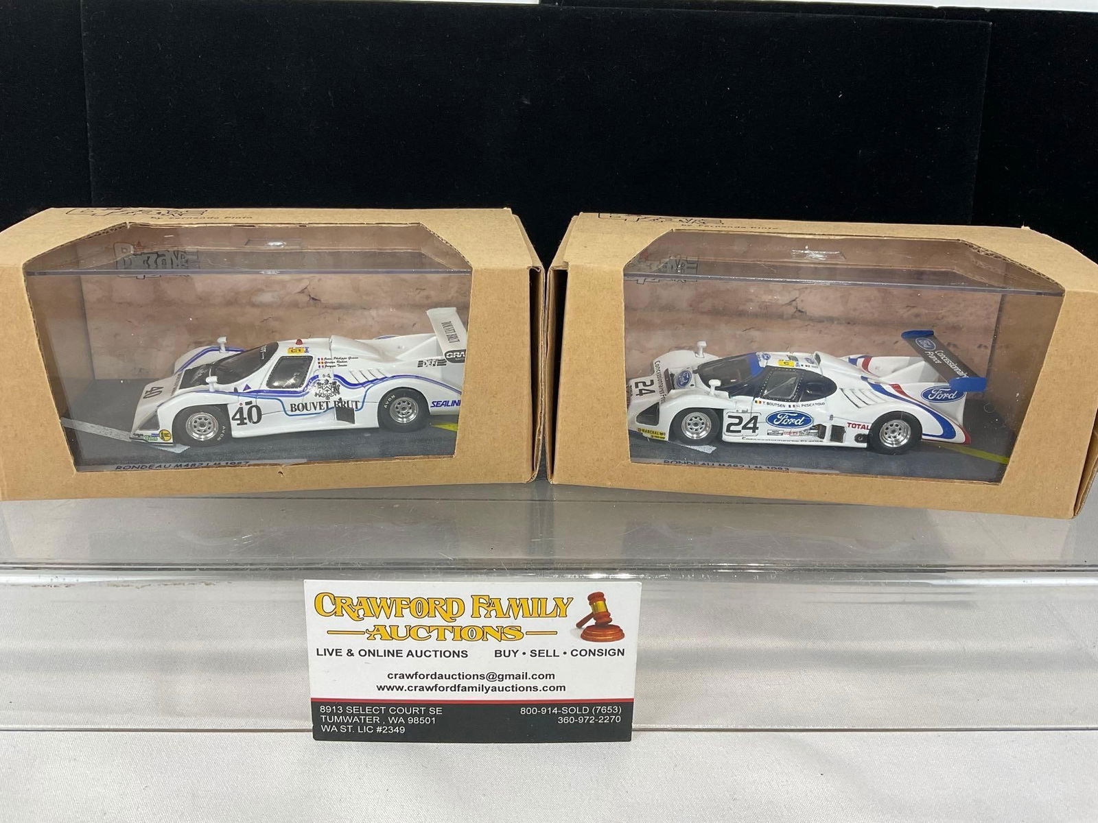 2 1/43 Scale Diecast Car Models, Bizarre 1983 & 1987 Rondeau M482, Le Mans 24H: All comes from the same collection. Appears to be in good shape. The piece measures approx 6h x 7w x 4d inches. See pics. E-5420 