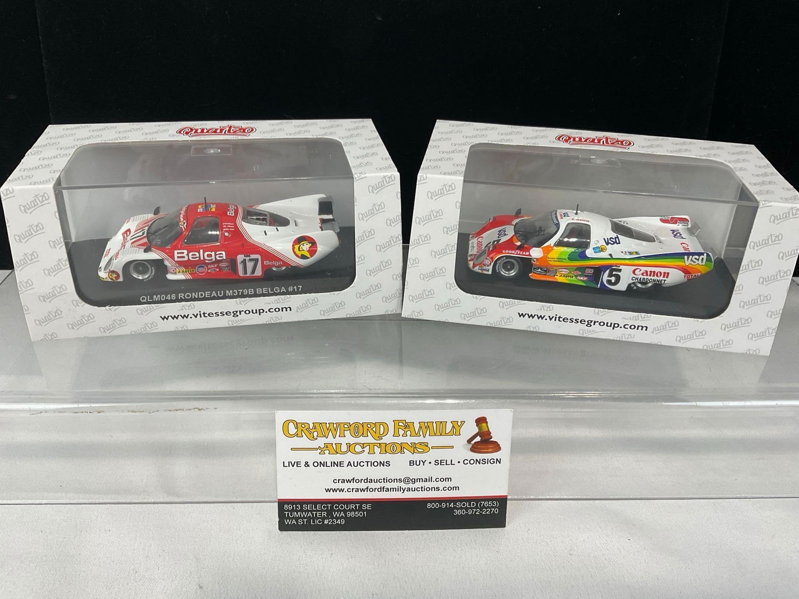 2 Quartzo 1/43 Scale Diecast Car Models, 1979 & 1980 Rondeau M379, LM 24H: All comes from the same collection. Appears to be in good shape. The piece measures approx 6h x 7w x 4d inches. See pics. E-5420 