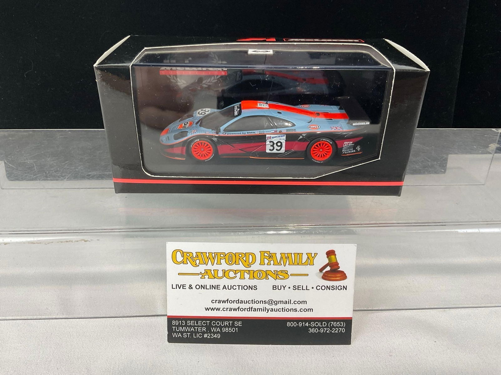 1/43 Scale Diecast Car Model McLaren 1997 McLaren F1-GTR, Le Mans 24 Hours: All comes from the same collection. Appears to be in good shape. The piece measures approx 6h x 7w x 4d inches. See pics. E-5420 