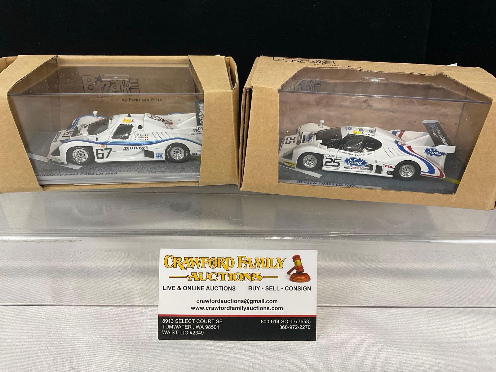 2 Bizarre 1/43 Scale Diecast Car Models, 1983 & 1985 Rondeau M482, Le Mans 24 Hours: All comes from the same collection. Appears to be in good shape. The piece measures approx 6h x 7w x 4d inches. See pics. E-5420 