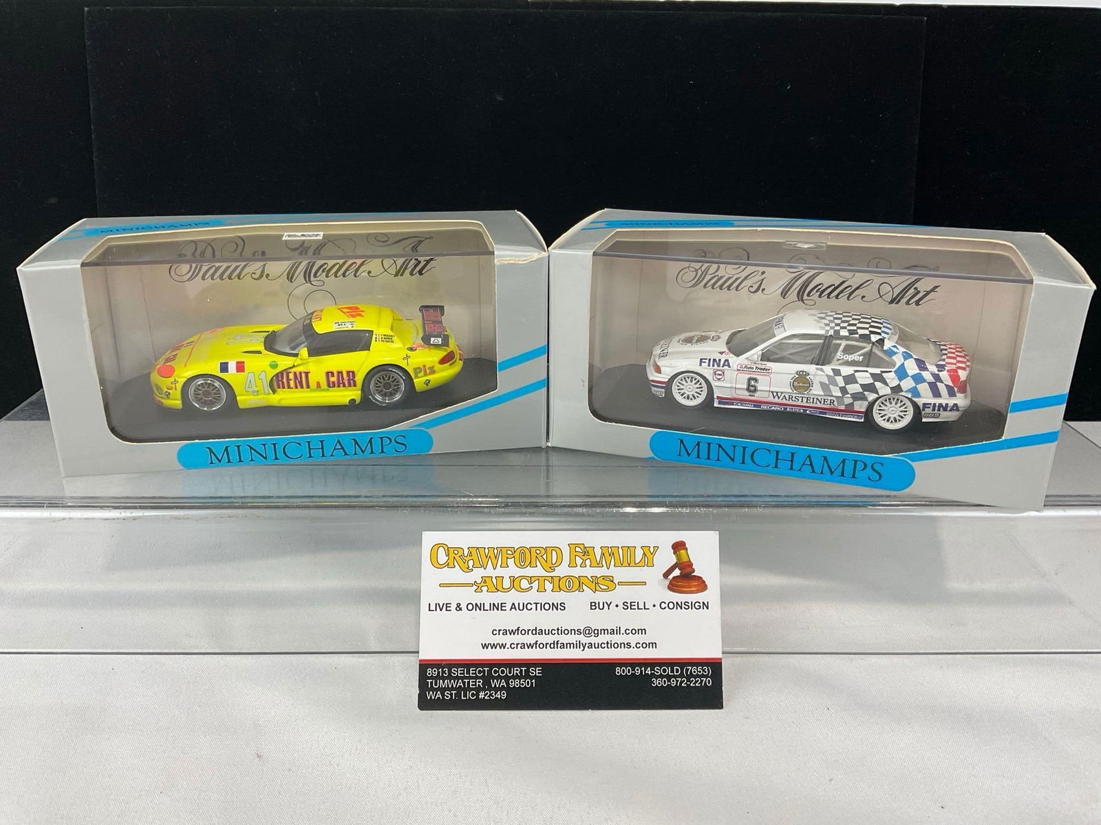 Minichamps 1/43 Scale Diecast Car Models 1993 BMW 318i BTCC & 1994 Viper RentaCar LM24H: All comes from the same collection. Appears to be in good shape. The piece measures approx 6h x 7w x 4d inches. See pics. E-5420 
