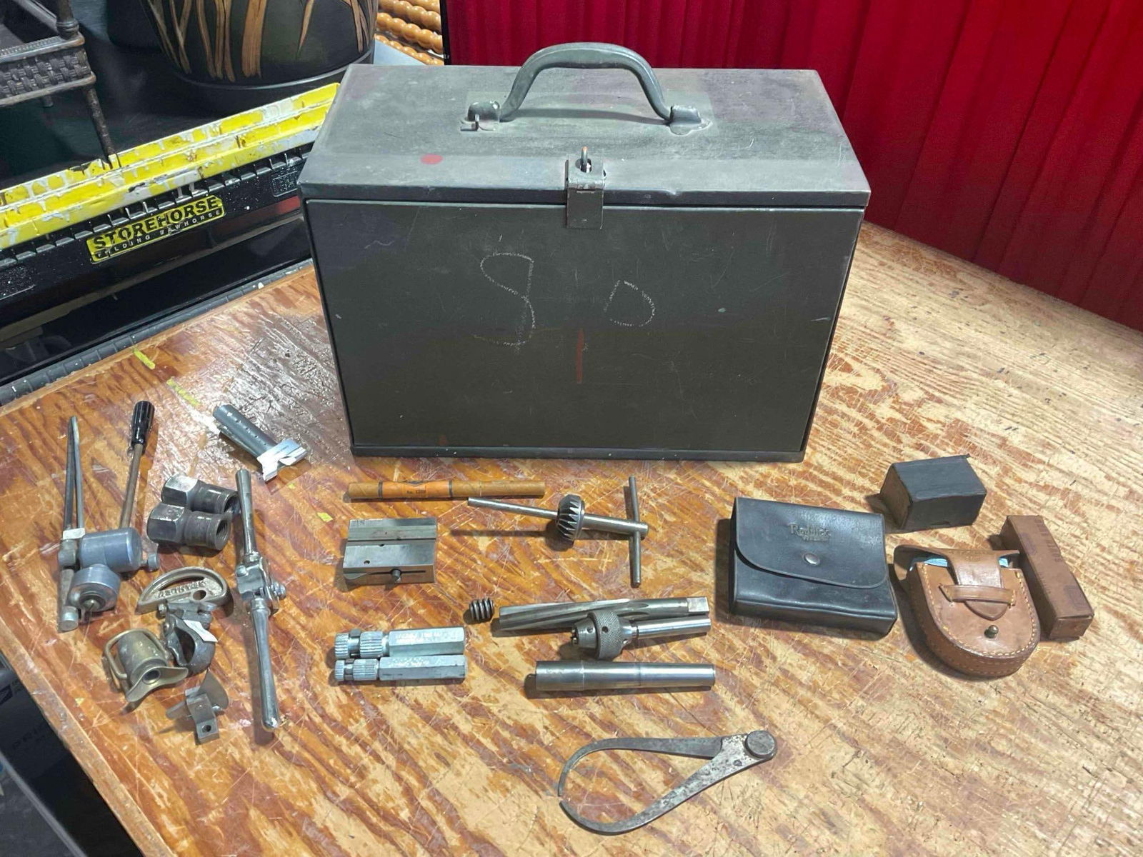 Vintage Metal 4-Drawer Tool Chest w/ 20+ pcs Machinist's Tools, incl. Roddick Wrench. See pics. (1 of 7)