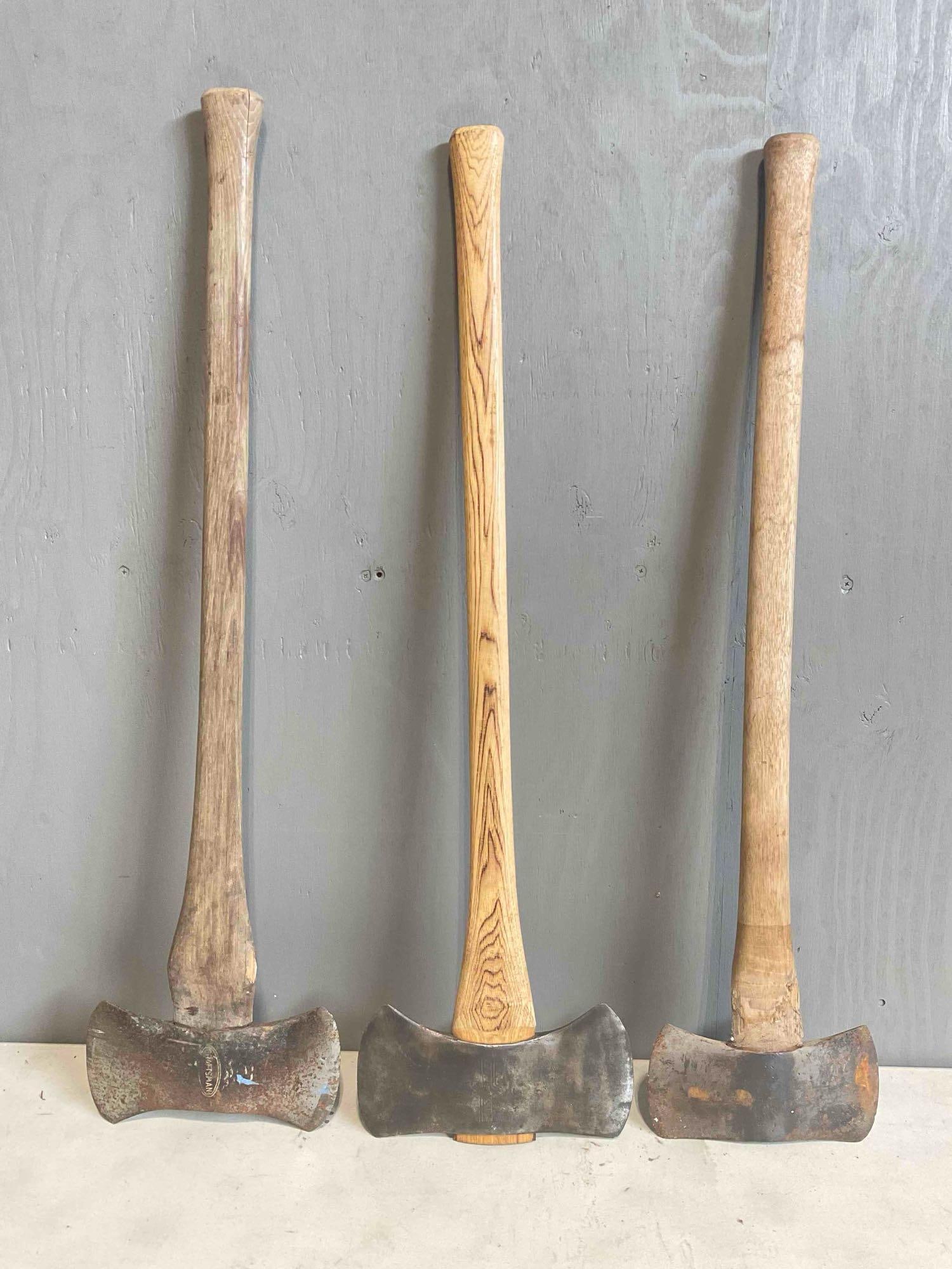 3 pcs Vintage Double-Bit Axes, incl. Craftsman, Wards Master Quality & The Collins Co. See pics. (1 of 8)