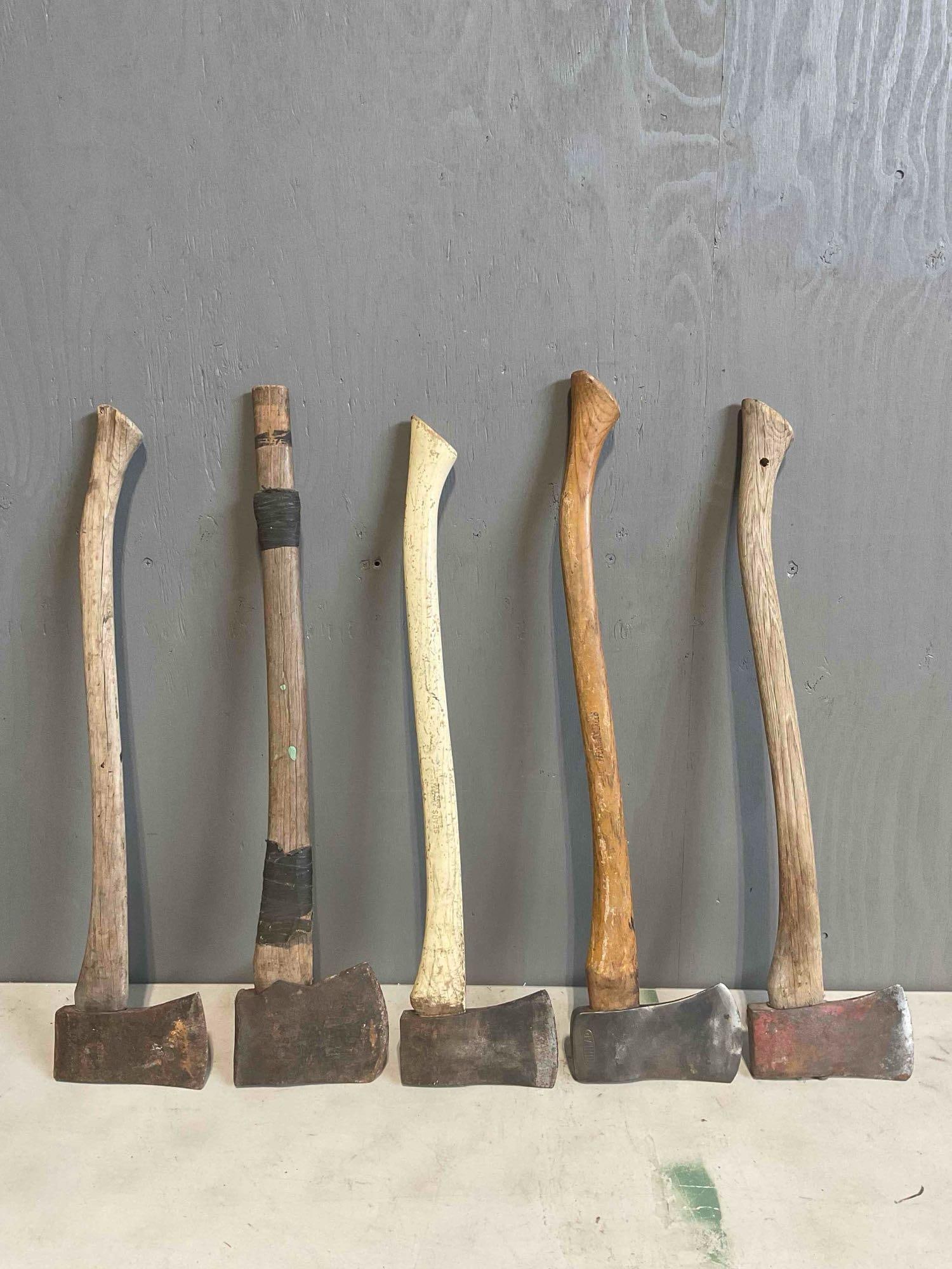 5 pcs Vintage Wood Cutting Axes, incl. Sears, Dunlap, Old Faithful Warren Axe & More. Good Cond. (1 of 14)