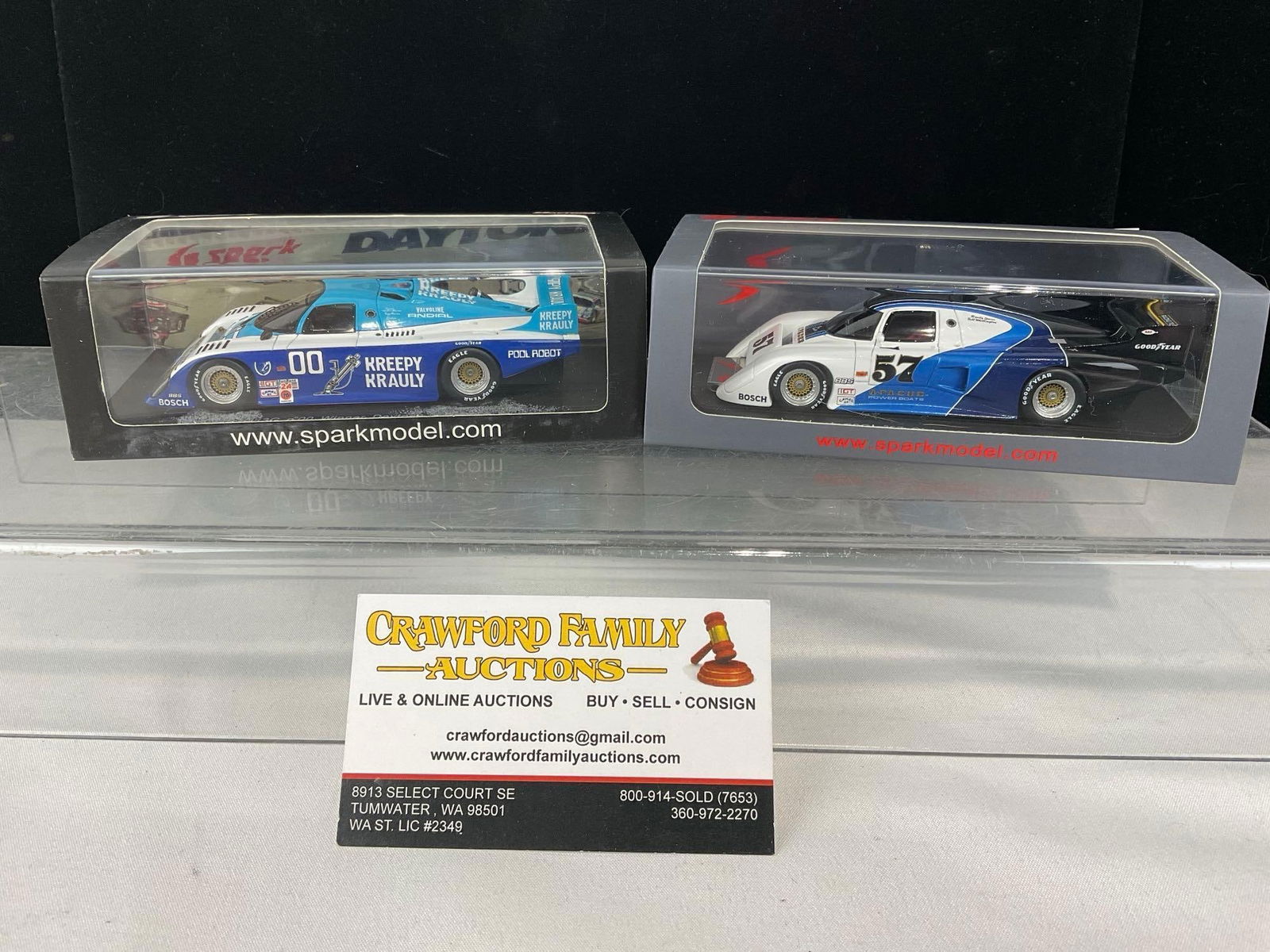 2 Spark 1/43 Scale Diecast Car Models, 1984 March 83G, Winner Daytona 24H & IMSA Champion: All comes from the same collection. Appears to be in good shape. The piece measures approx 6h x 7w x 4d inches. See pics. E-5420