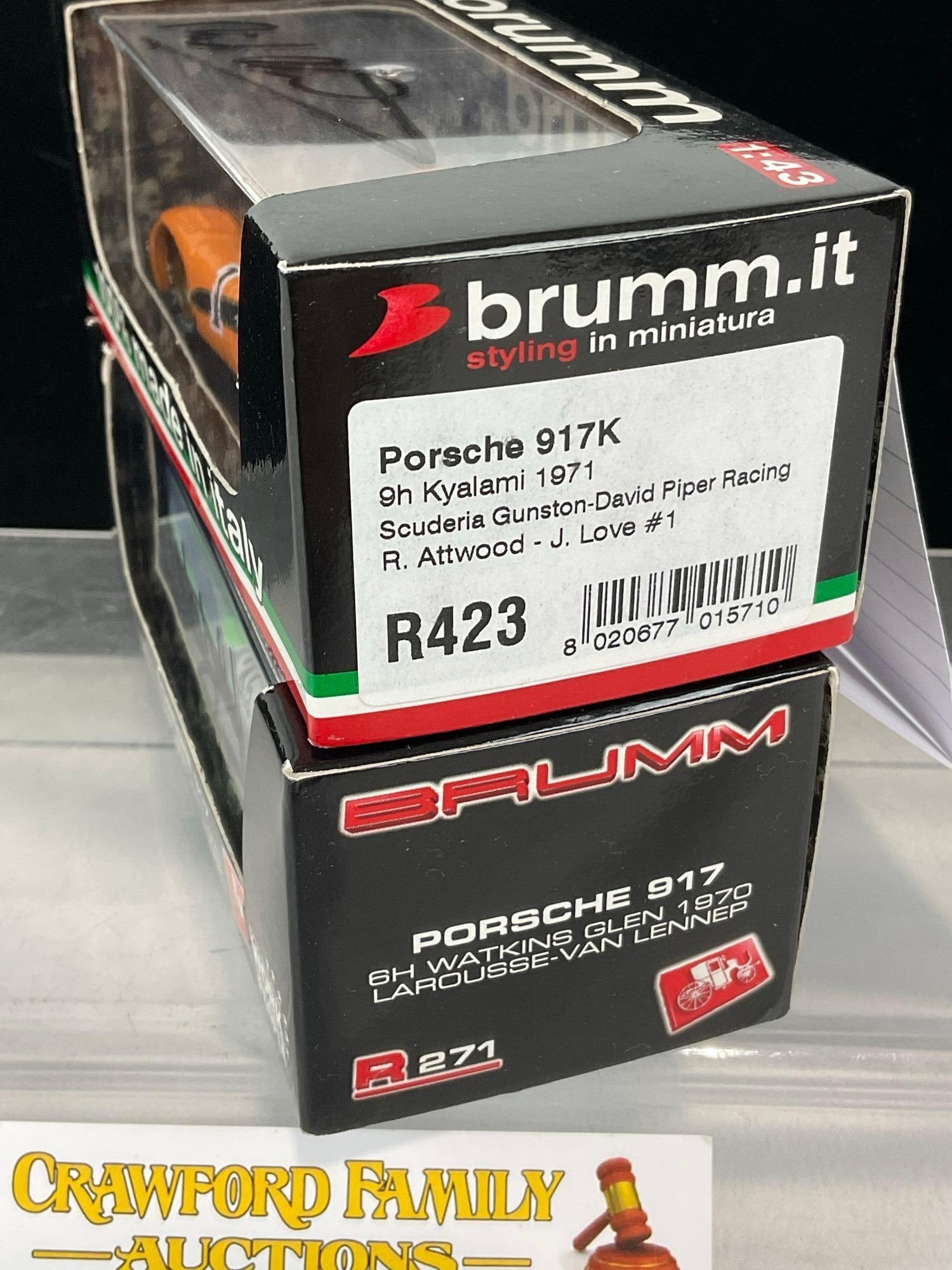 2 Brumm 1/43 Scale Diecast Car Models, 1970 & 1971 Porsche 917K Signed by drivers - 2