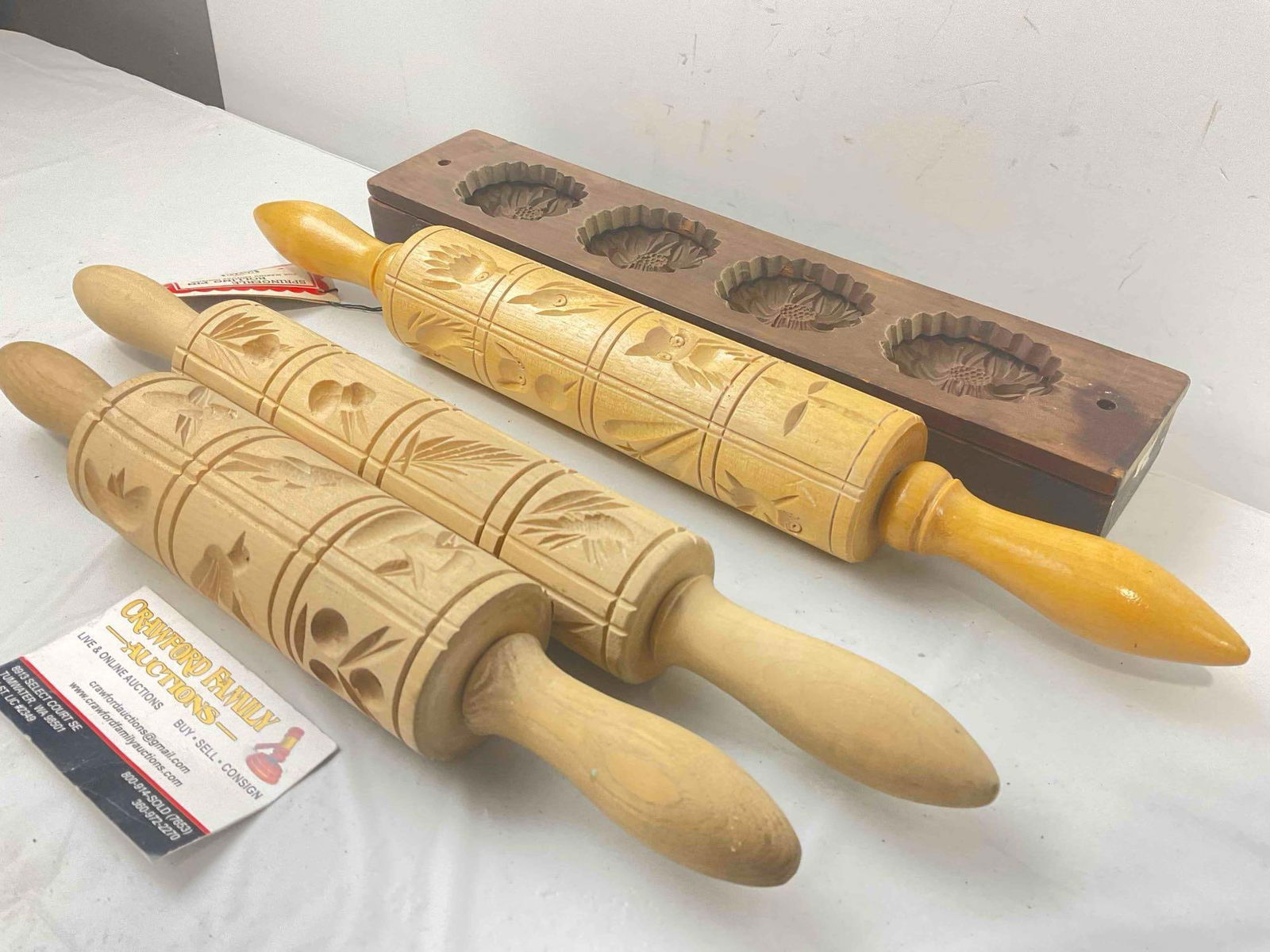 Vintage 3x Springerle Cookie Rolling Pins & 1x Japanese Kashigata Cake Mold. Excellent Condition. - 2