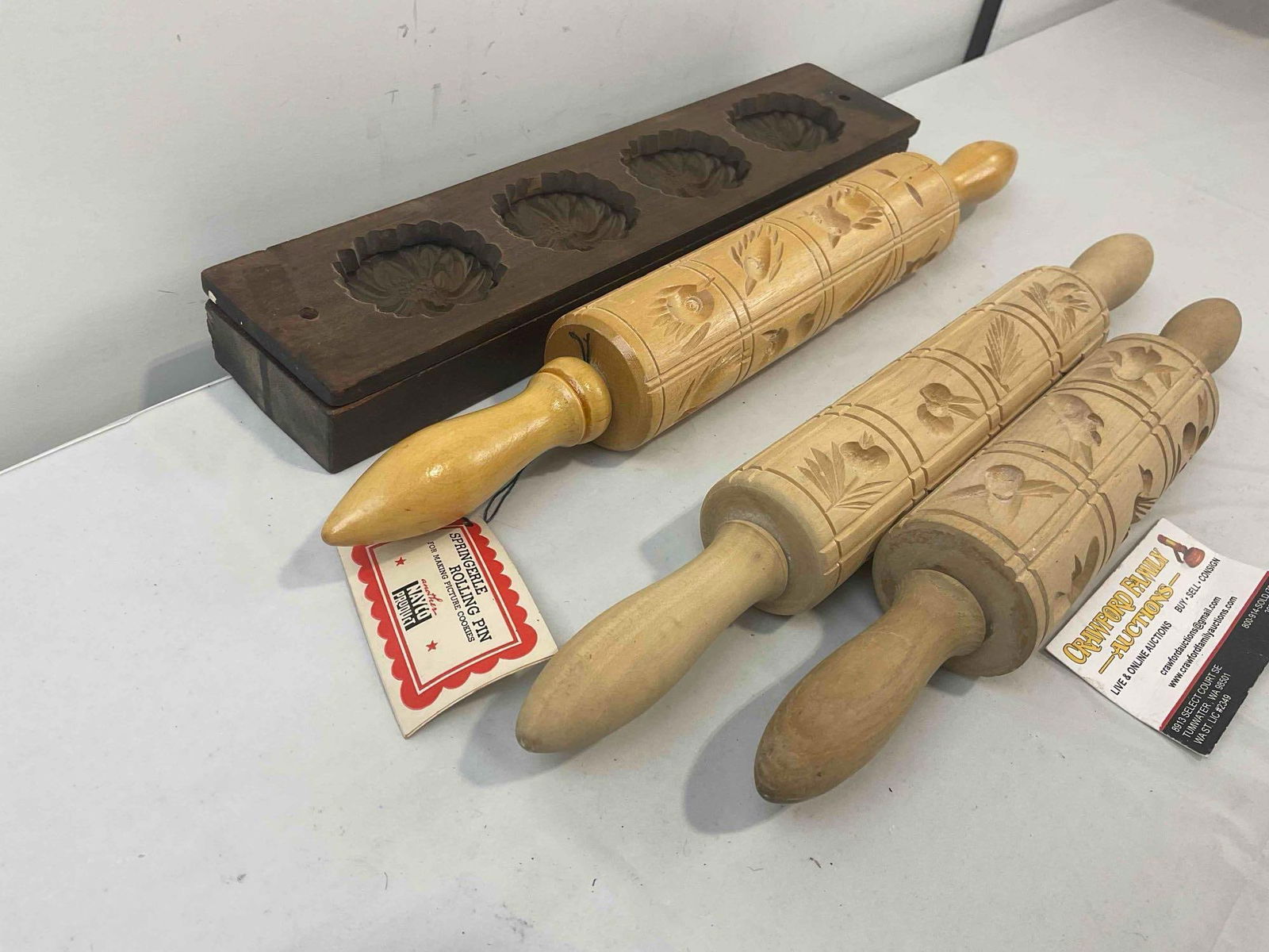 Vintage 3x Springerle Cookie Rolling Pins & 1x Japanese Kashigata Cake Mold. Excellent Condition. - 3